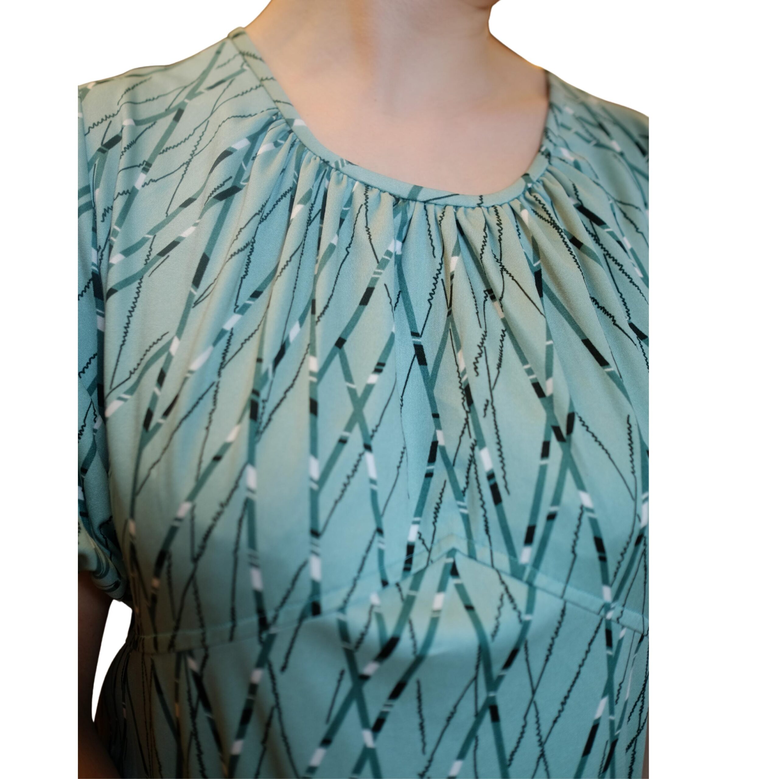 Vintage Blue 80s Dress with Geometrical Pattern - Image 4