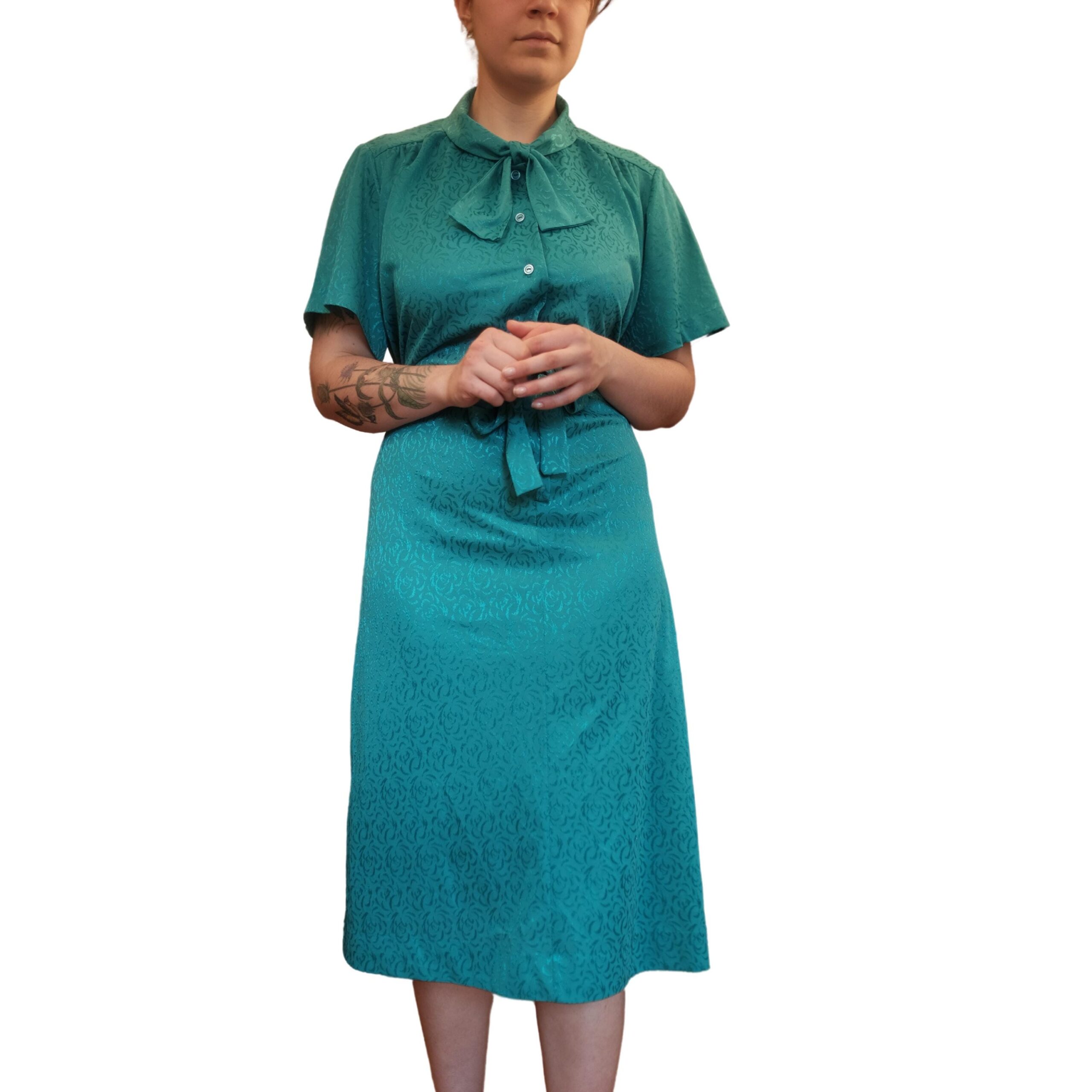 Vintage Blue Floral Pattern 80s Dress - Image 5