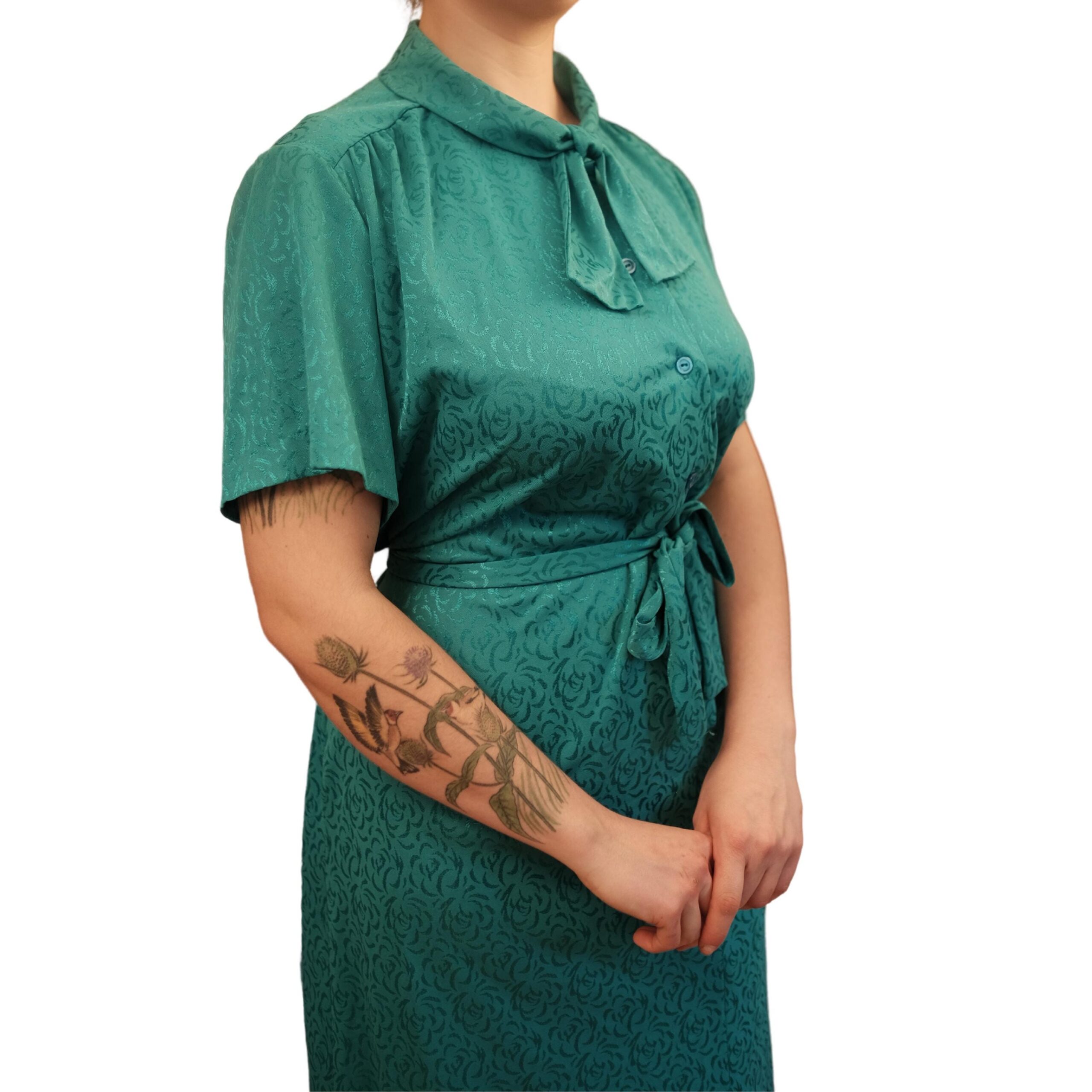 Vintage Blue Floral Pattern 80s Dress - Image 2