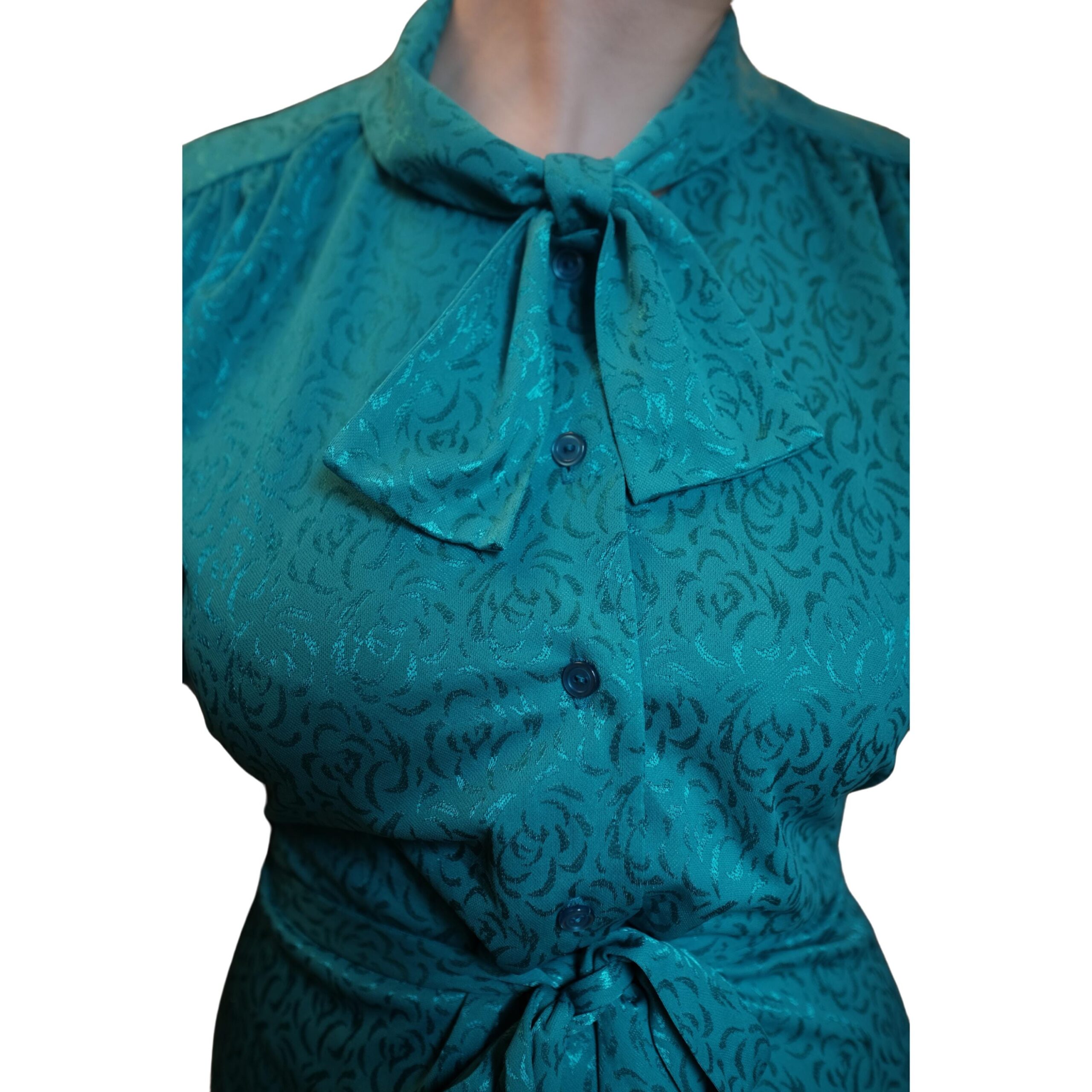 Vintage Blue Floral Pattern 80s Dress - Image 8