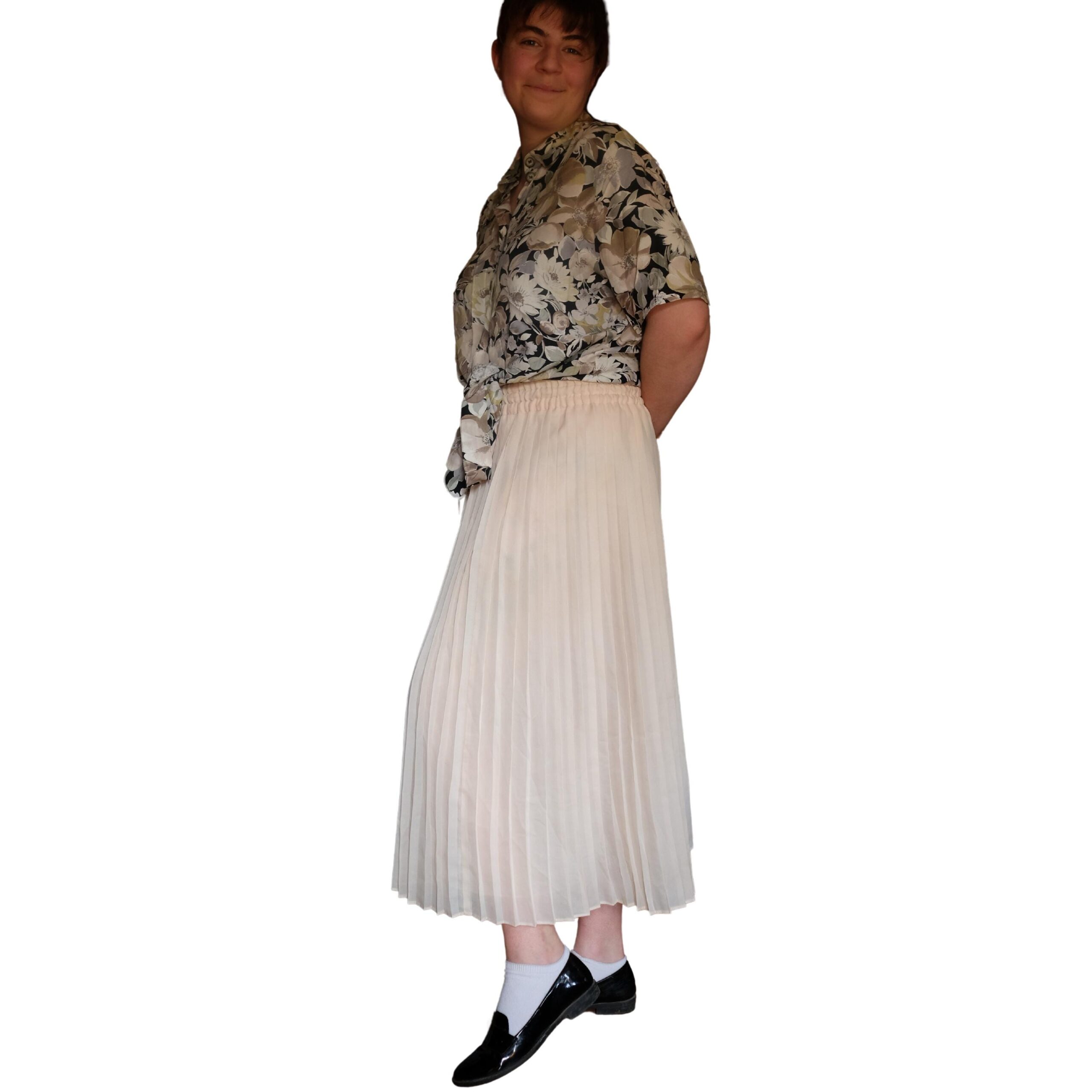 Vintage Long Cream Pleated Skirt - Image 3