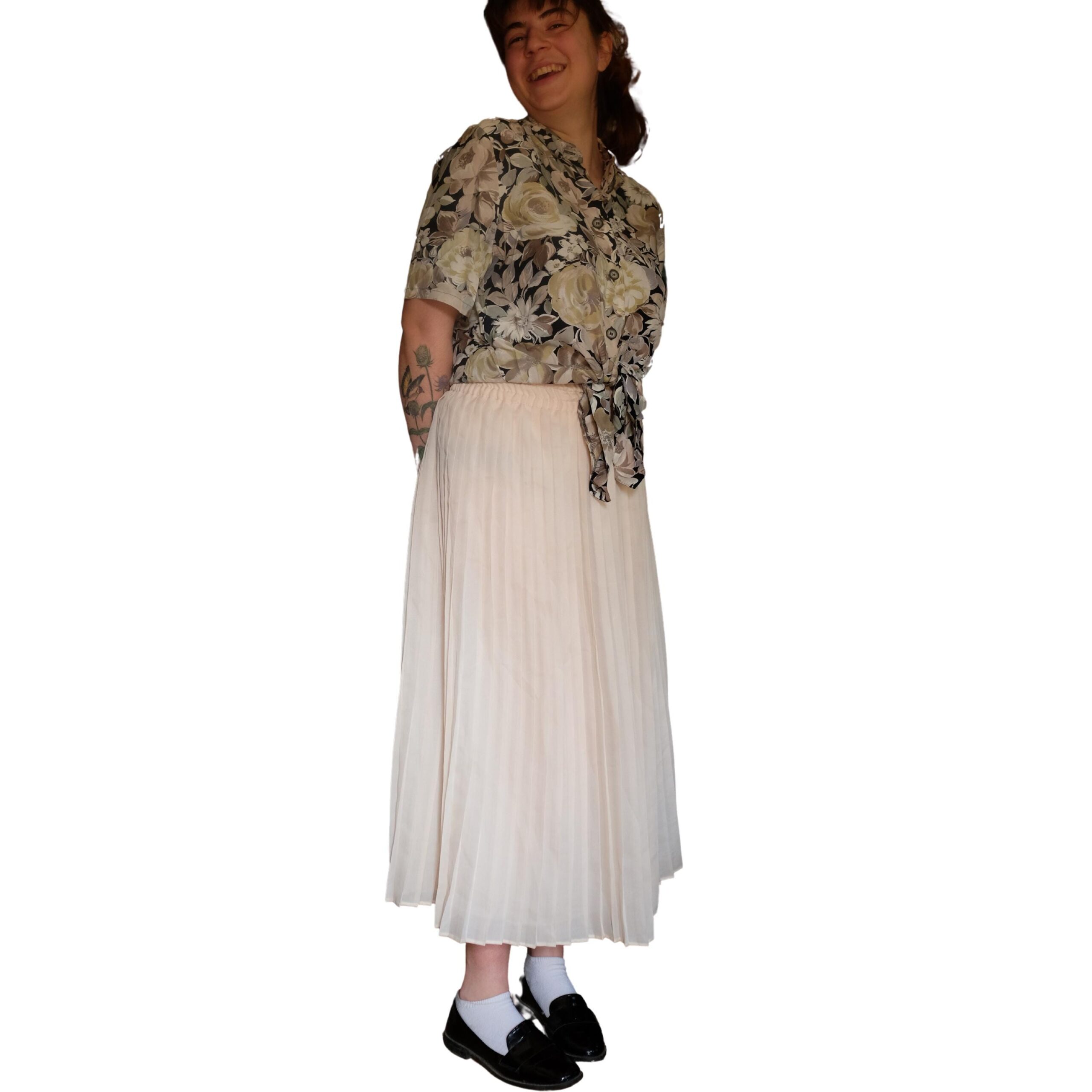 Vintage Long Cream Pleated Skirt - Image 5