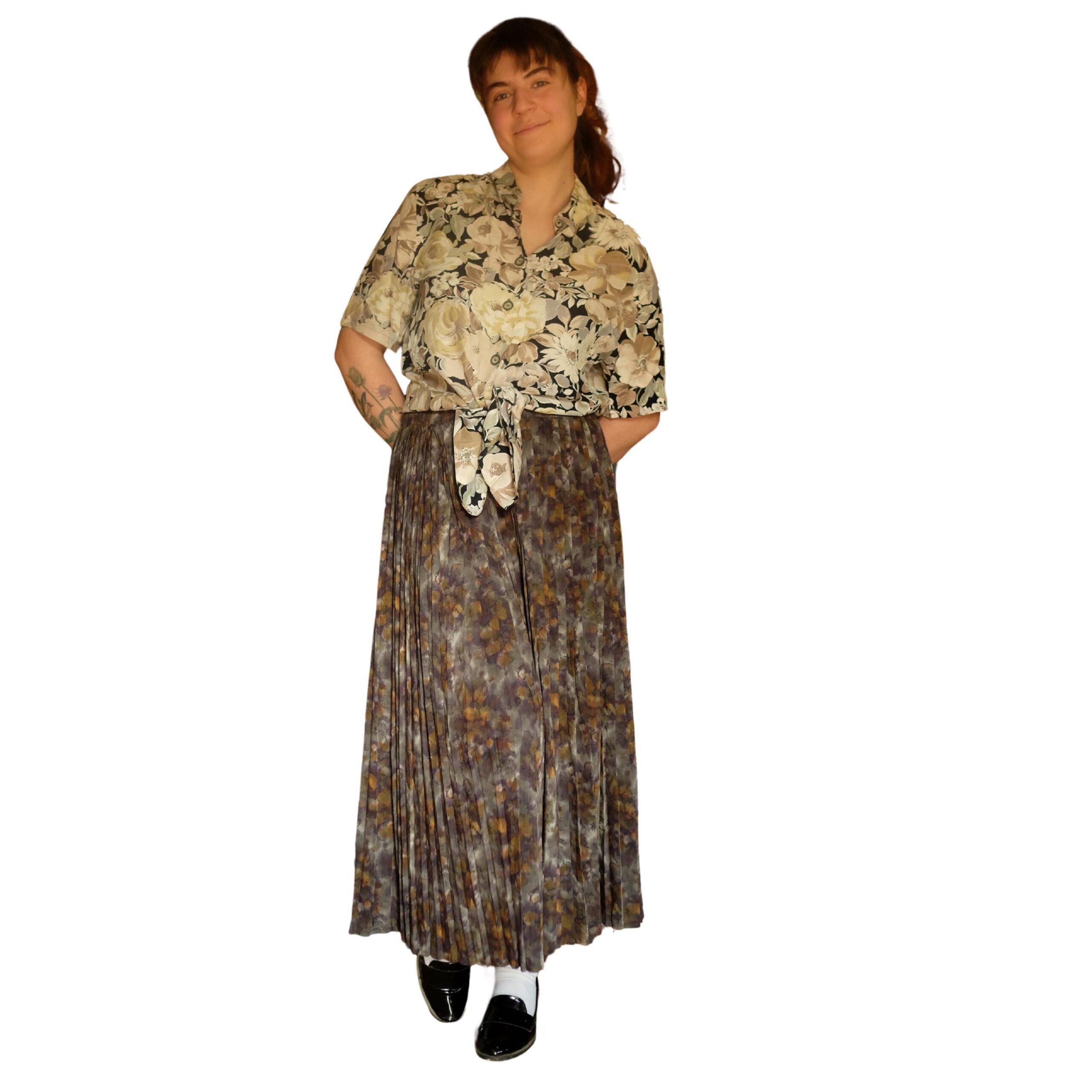 Vintage Floral Long Pleated Skirt in Earthy tones - Image 3