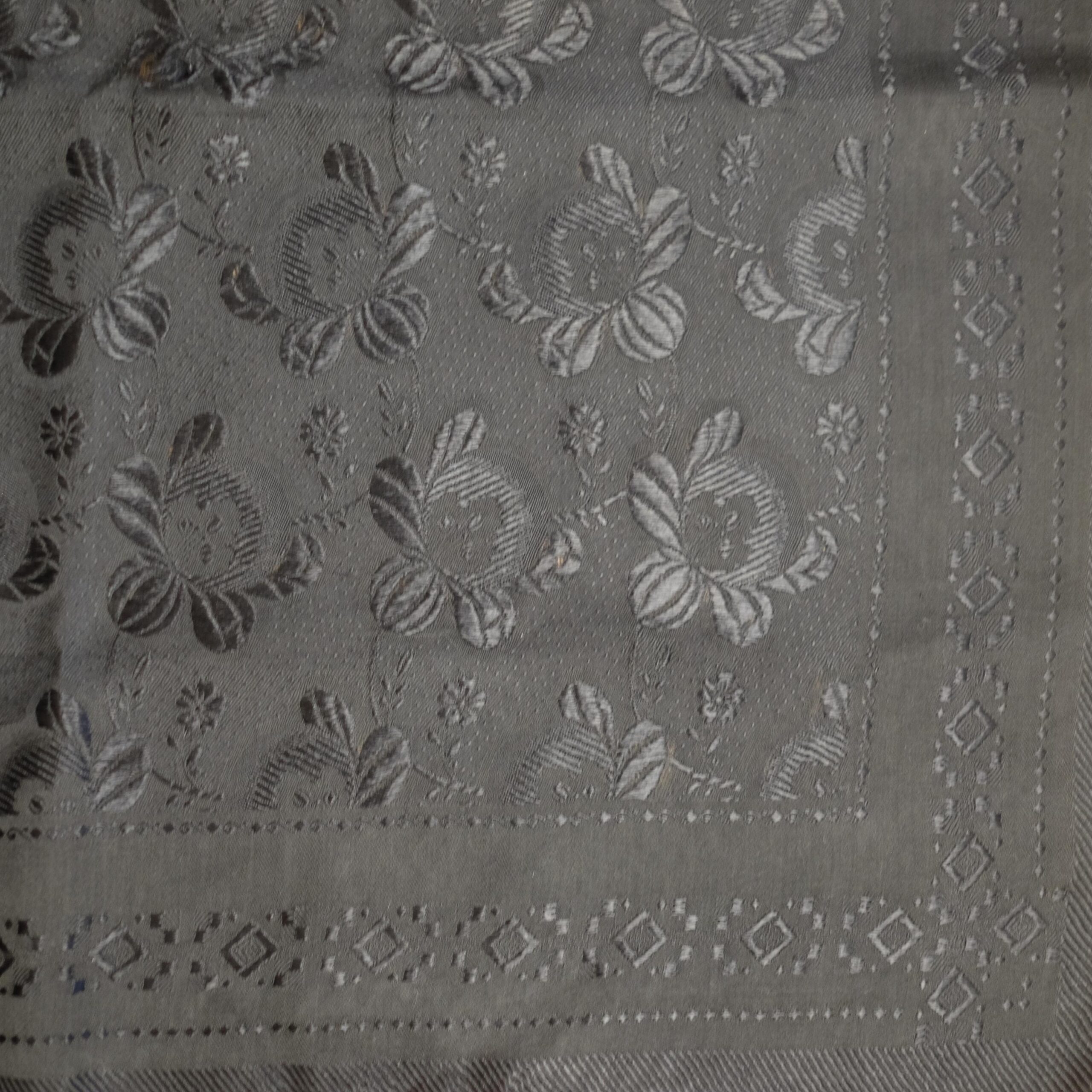 Antique Vintage Slavic Folk Black Headscarf with Floral Pattern - Image 4