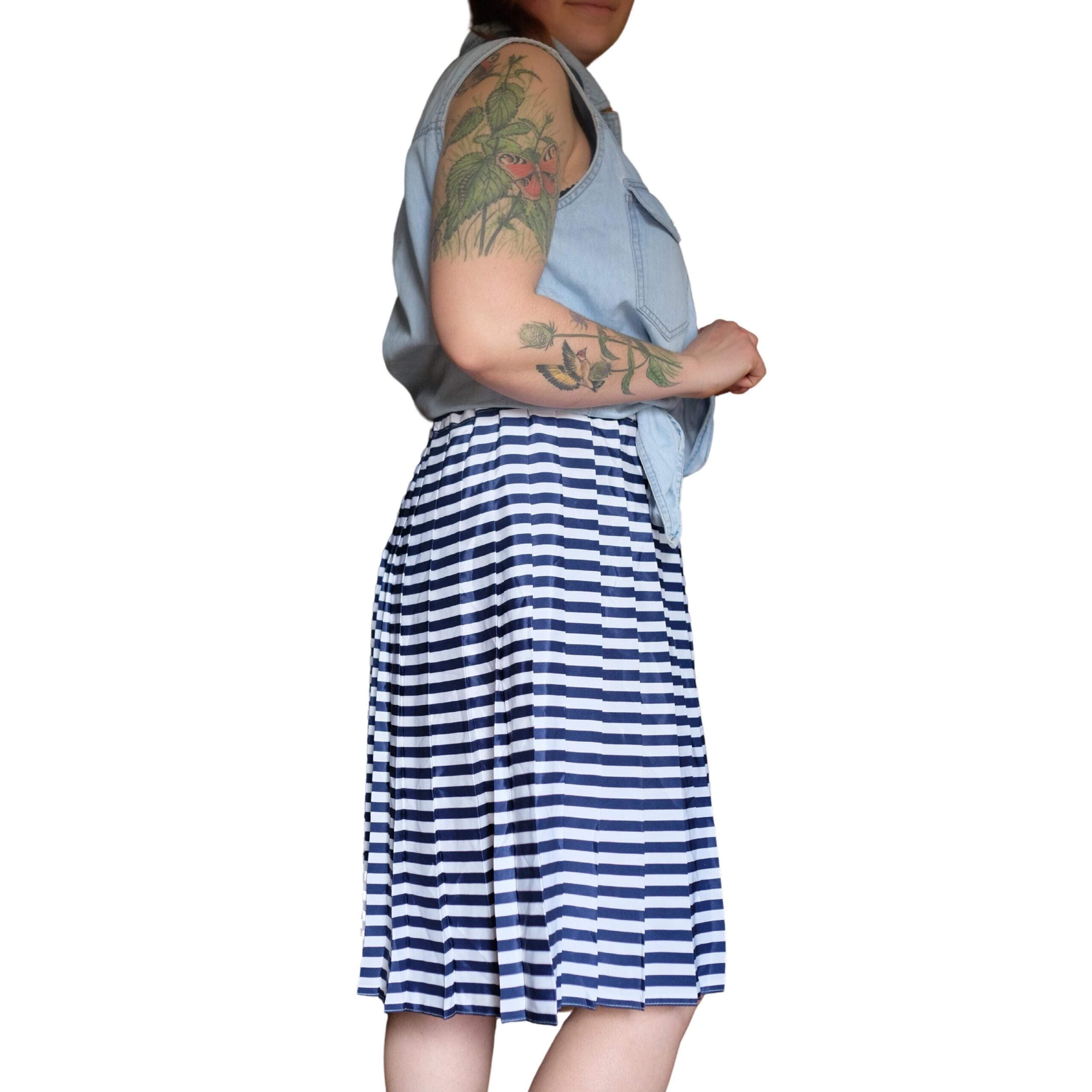 Vintage Blue and White Sailor Striped Pleated Skirt - Image 2