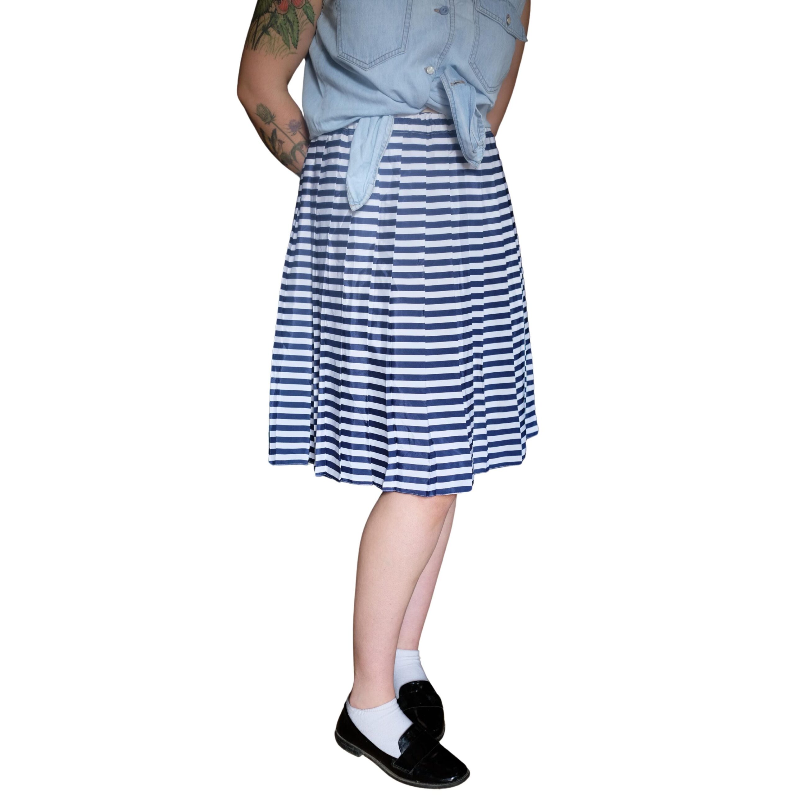 Vintage Blue and White Sailor Striped Pleated Skirt - Image 4