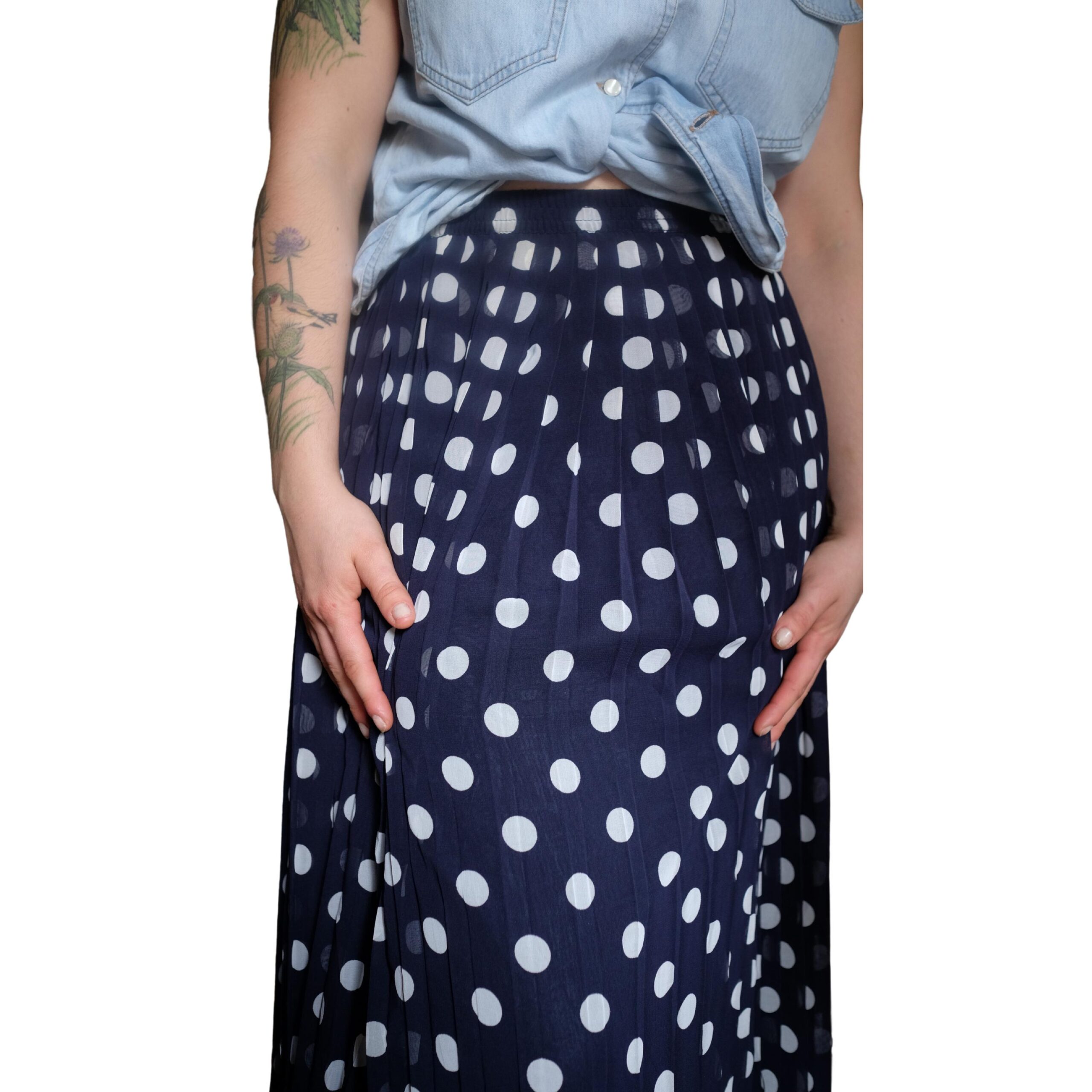 Vintage Navy Blue and White Polka Dots Pleated Skirt - Image 4