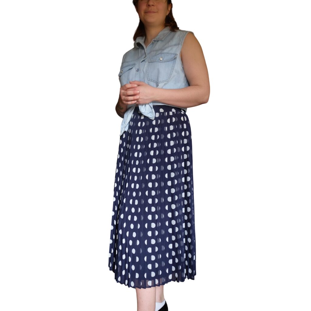 Vintage Navy Blue and White Polka Dots Pleated Skirt