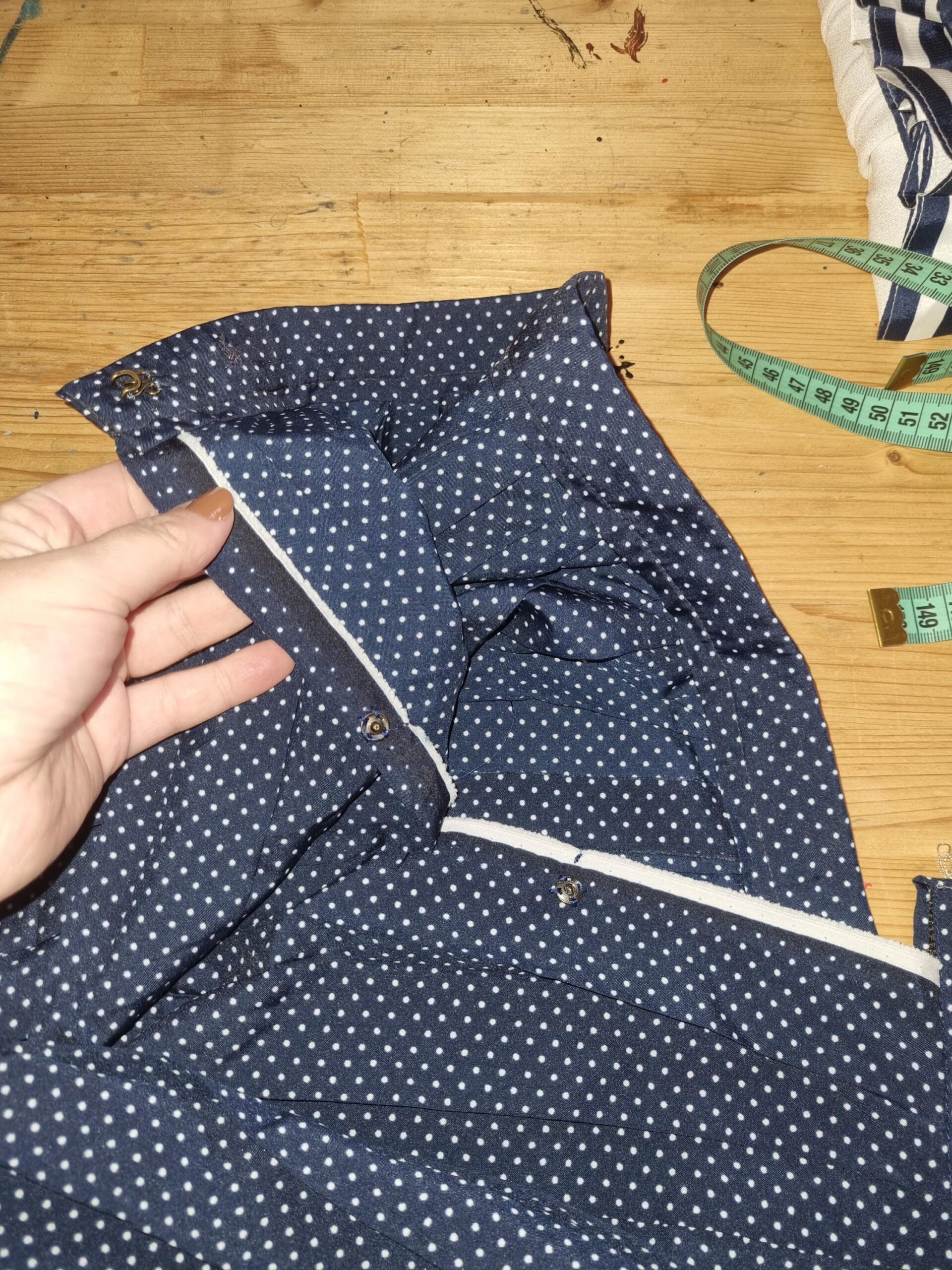 Vintage Navy Blue and Polka Dots Pleated Skirt - Image 8