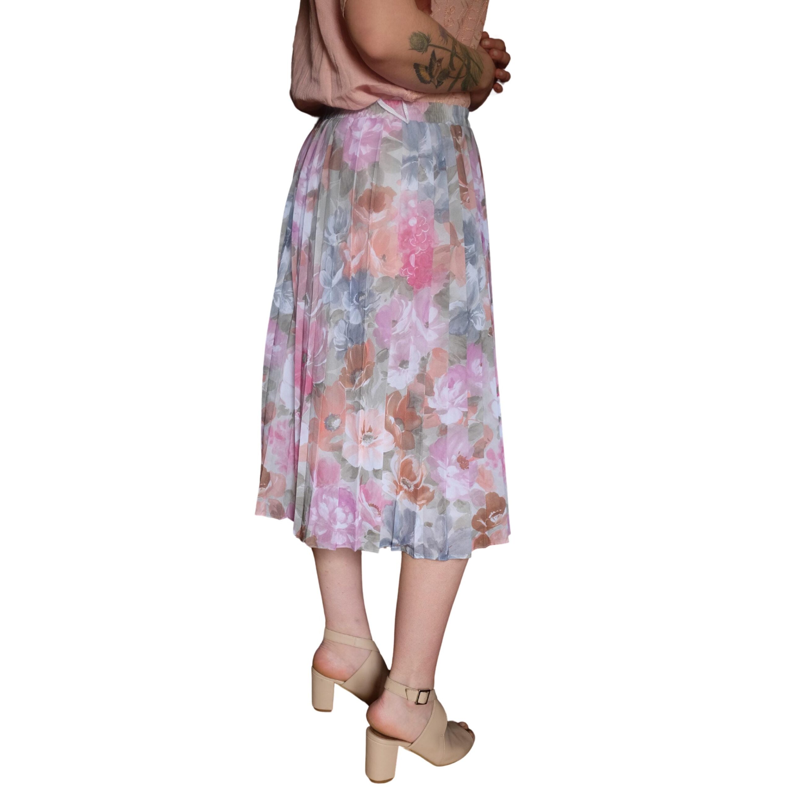 Vintage Floral Pleated Skirt Mid-Calf Length - Image 4