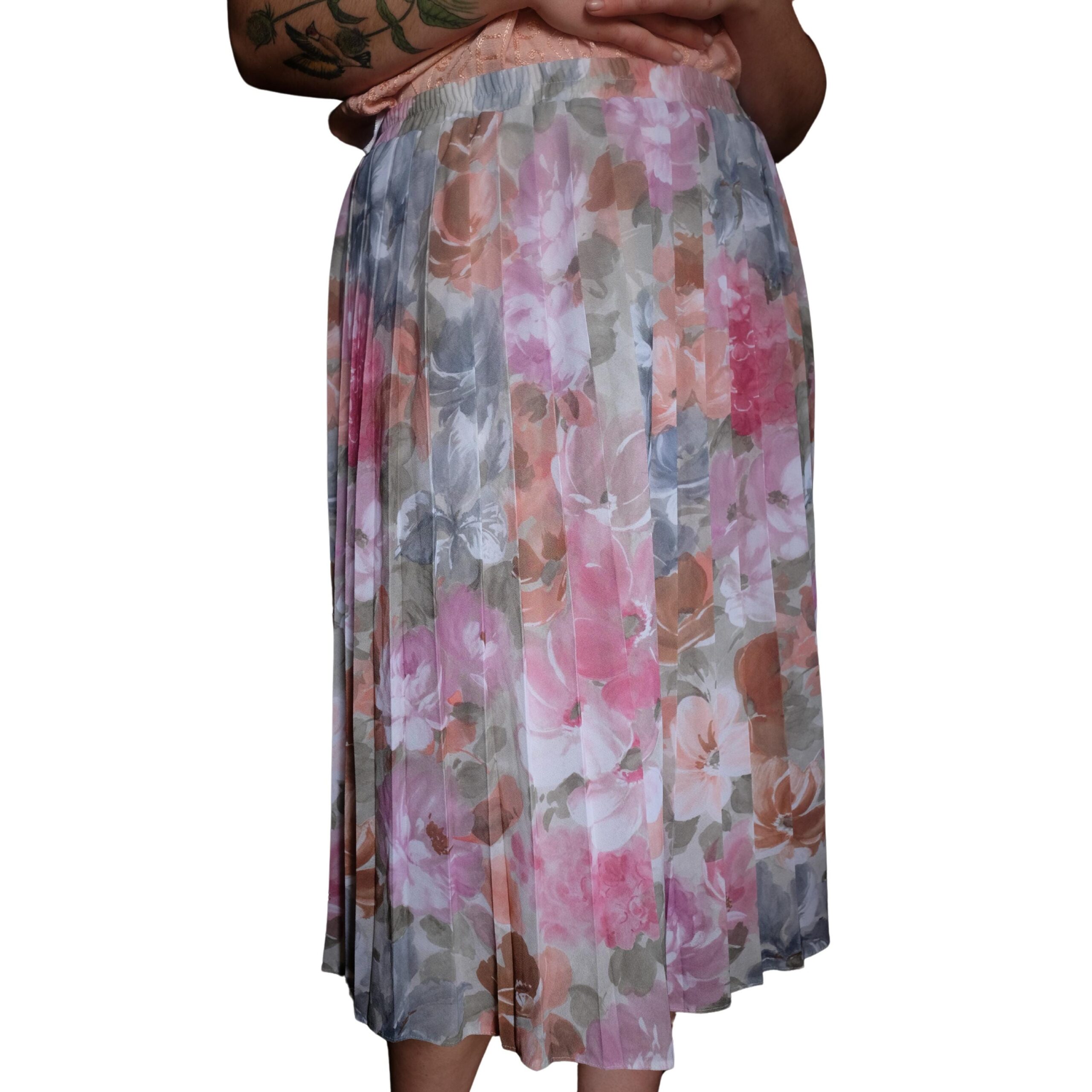 Vintage Floral Pleated Skirt Mid-Calf Length - Image 8