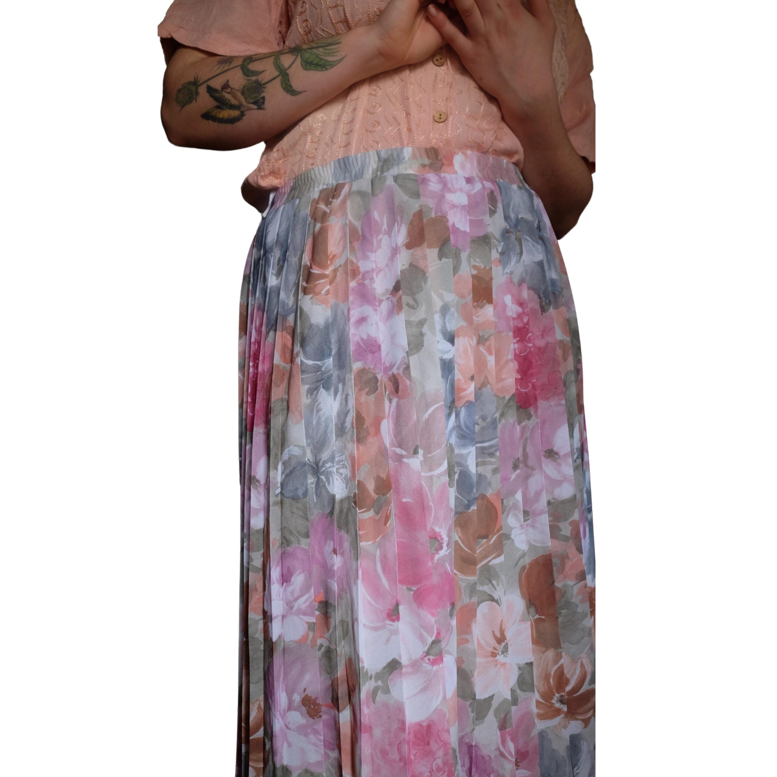 Vintage Floral Pleated Skirt Mid-Calf Length - Image 3