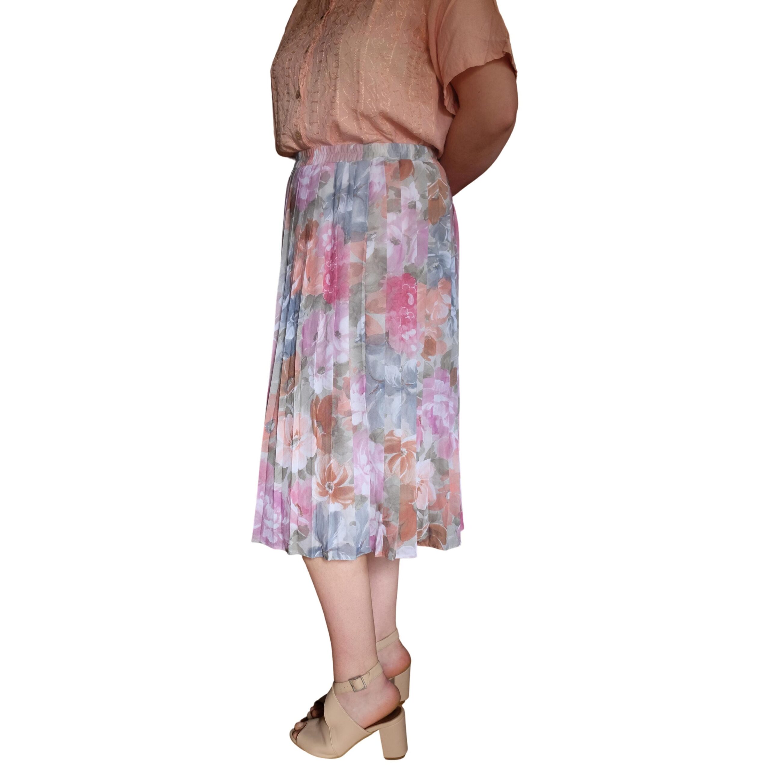 Vintage Floral Pleated Skirt Mid-Calf Length - Image 7