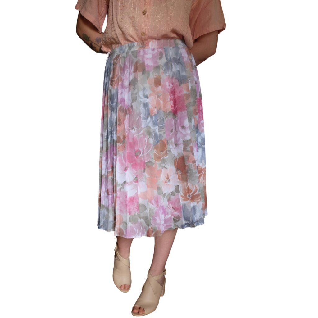 Vintage Floral Pleated Skirt Mid-Calf Length