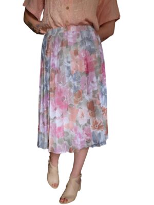 Vintage Floral Pleated Skirt Mid-Calf Length