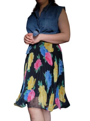 Vintage Black Floral Pleated Skirt