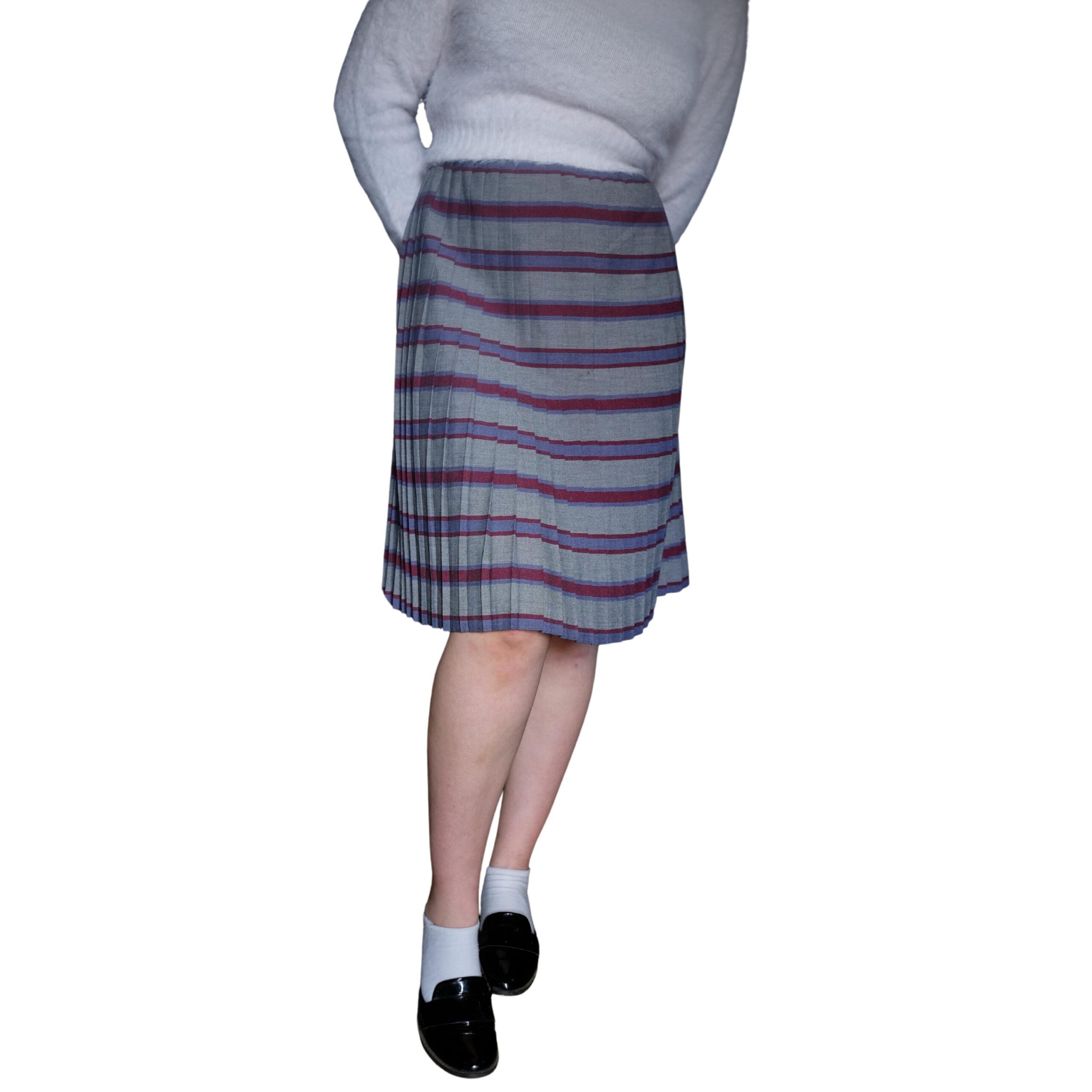 Vintage Stripped Grey Pleated Skirt Red and Blue Stripes - Image 9