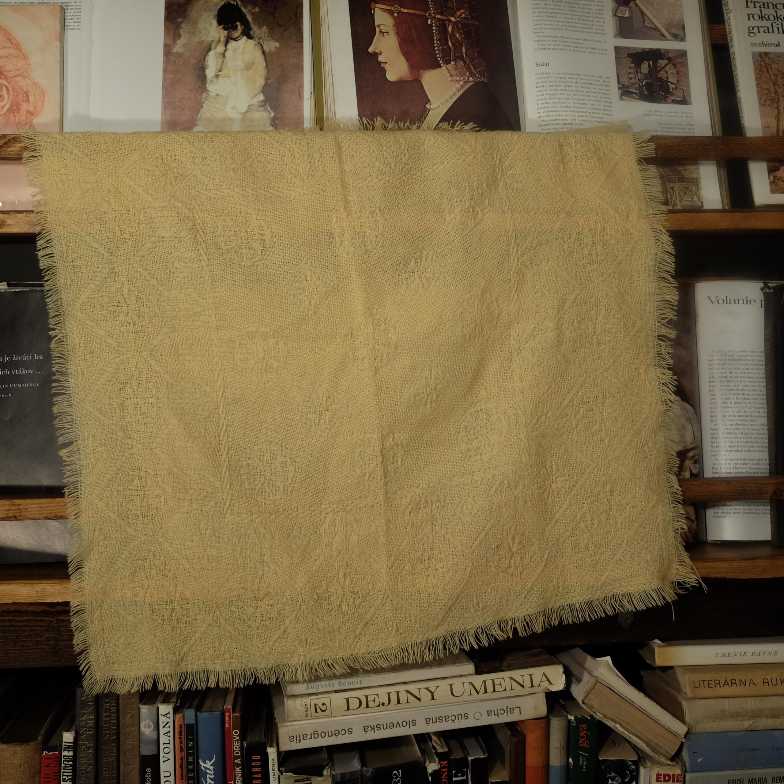 Antique Wool Slavic Folk Yellow Headscarf with Floral Embroidery - Image 3