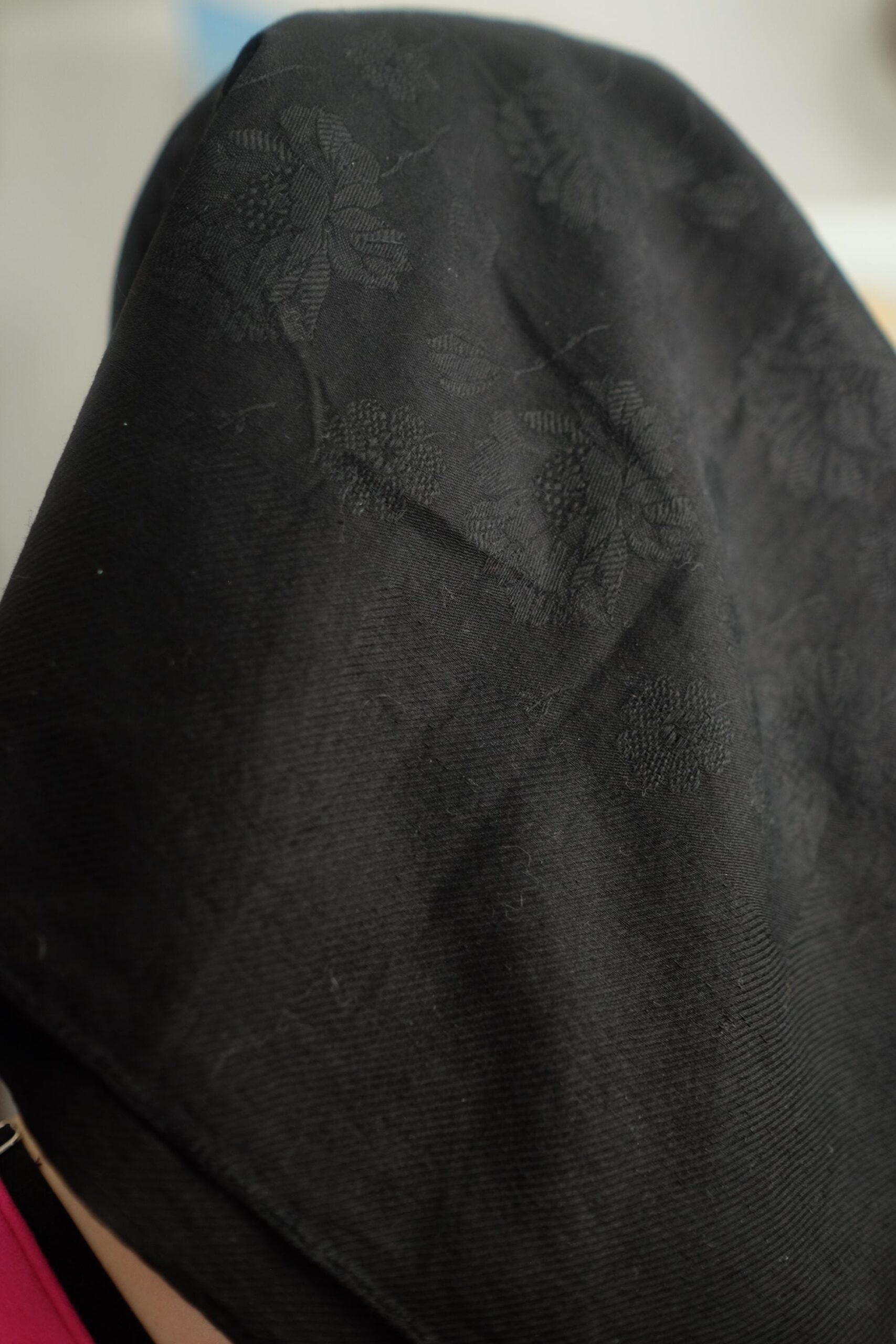 Antique Slavic Folk Black Headscarf with Floral Pattern - Image 5