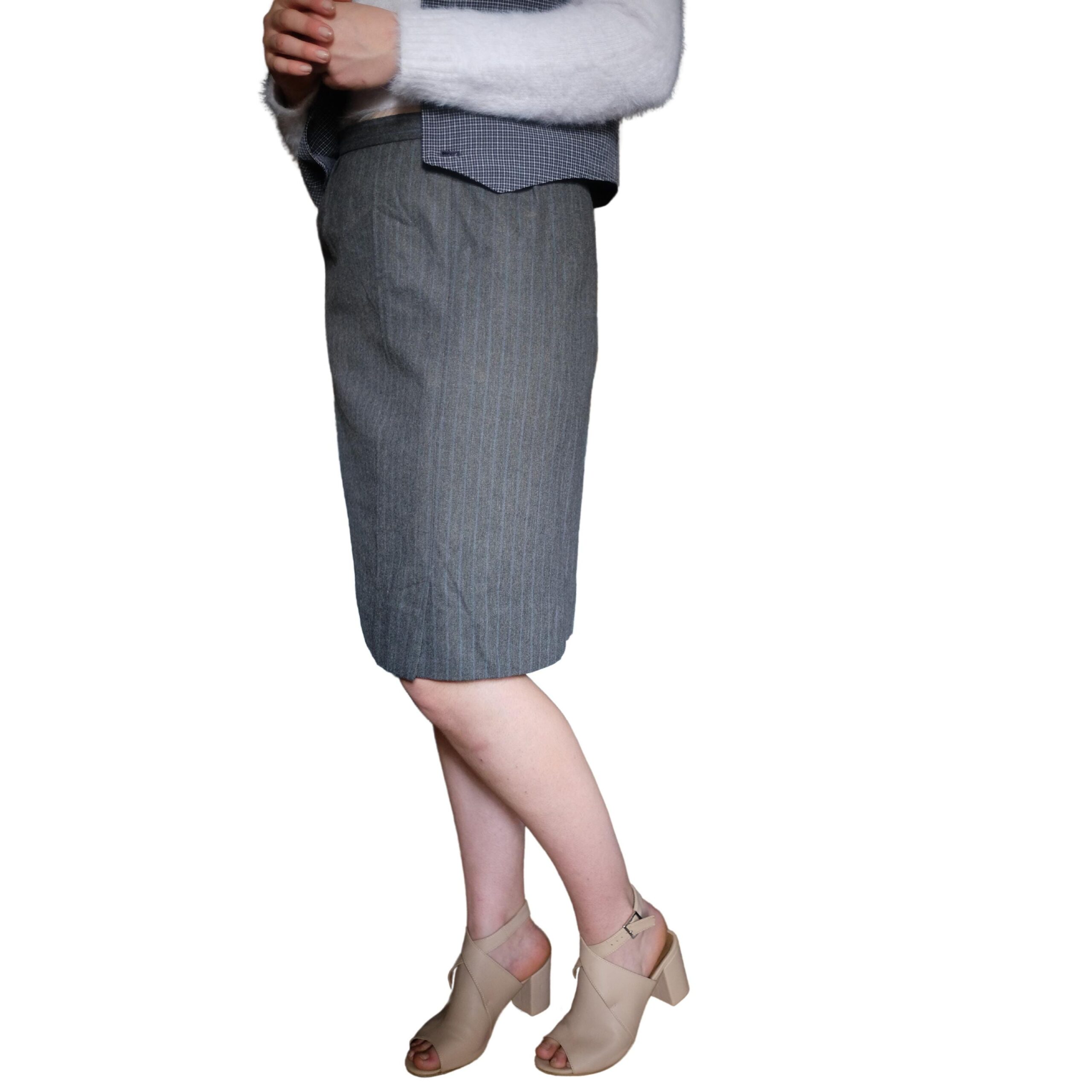 Vintage Grey Striped Wool Pencil Skirt - Image 6