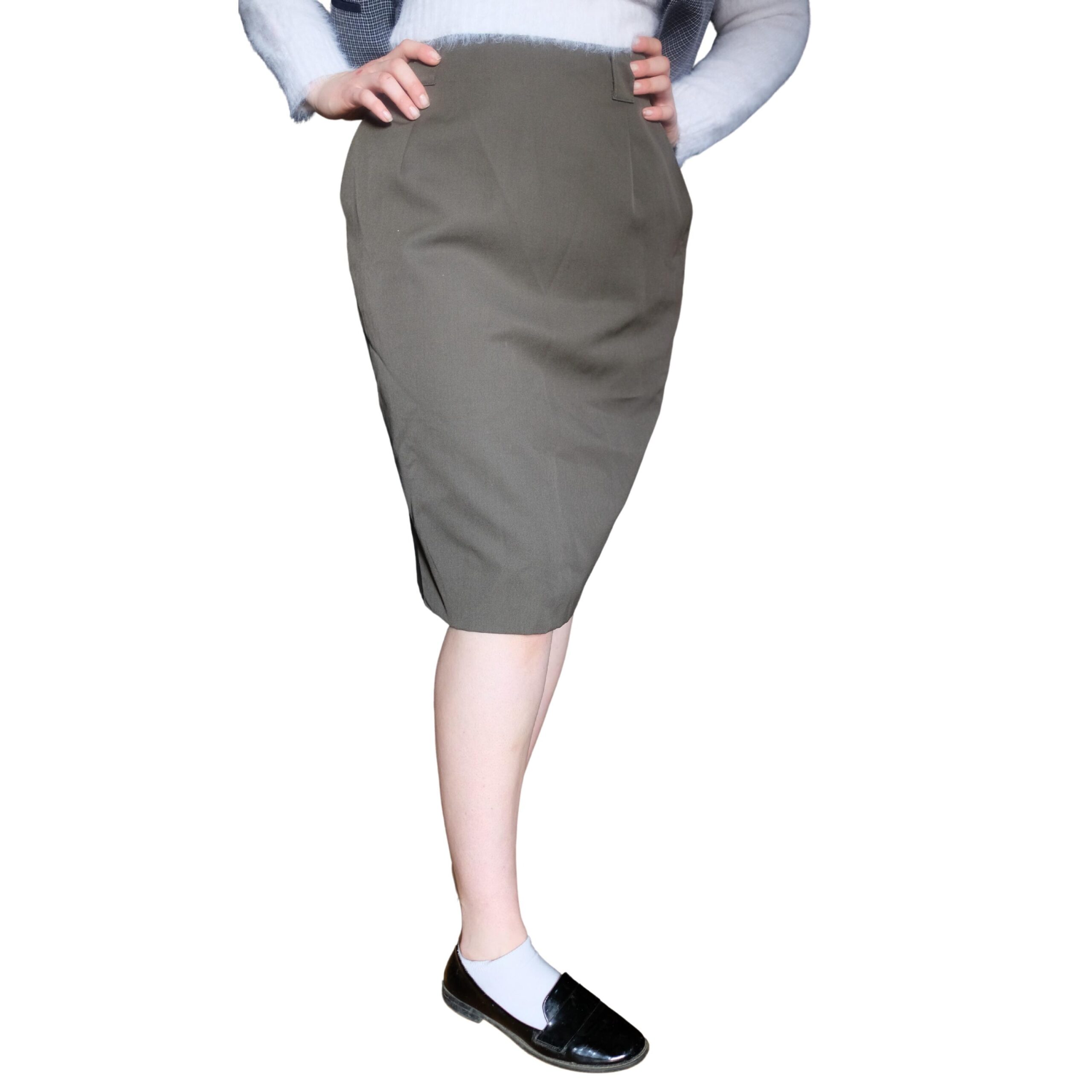 Vintage Simple Deep Army Green Pencil Skirt - Image 8