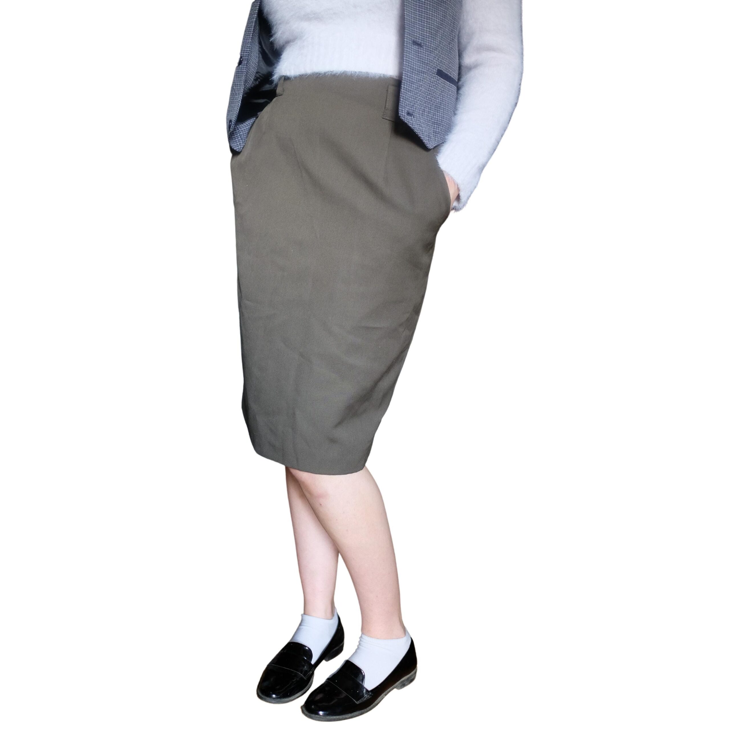 Vintage Simple Deep Army Green Pencil Skirt - Image 5