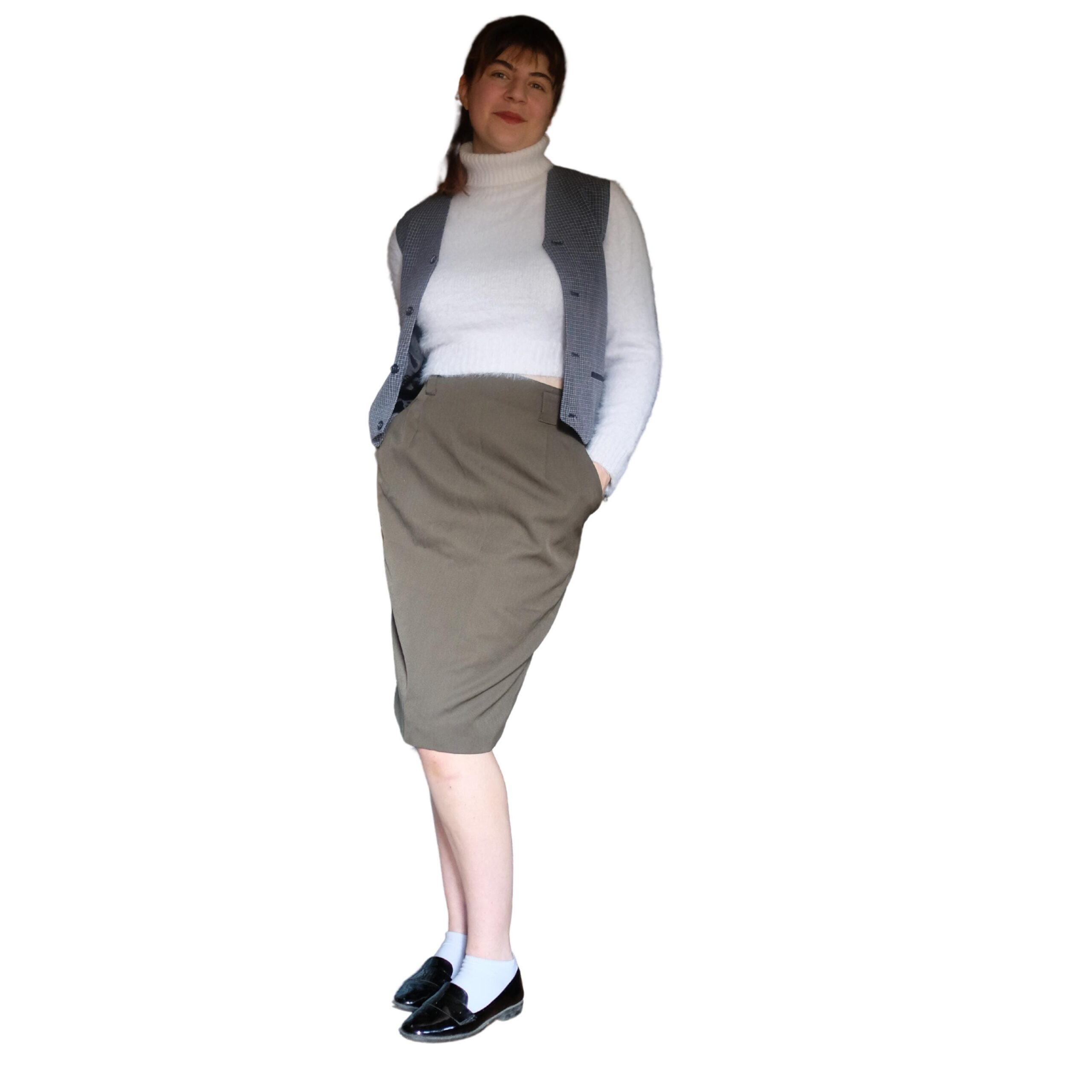 Vintage Simple Deep Army Green Pencil Skirt - Image 4
