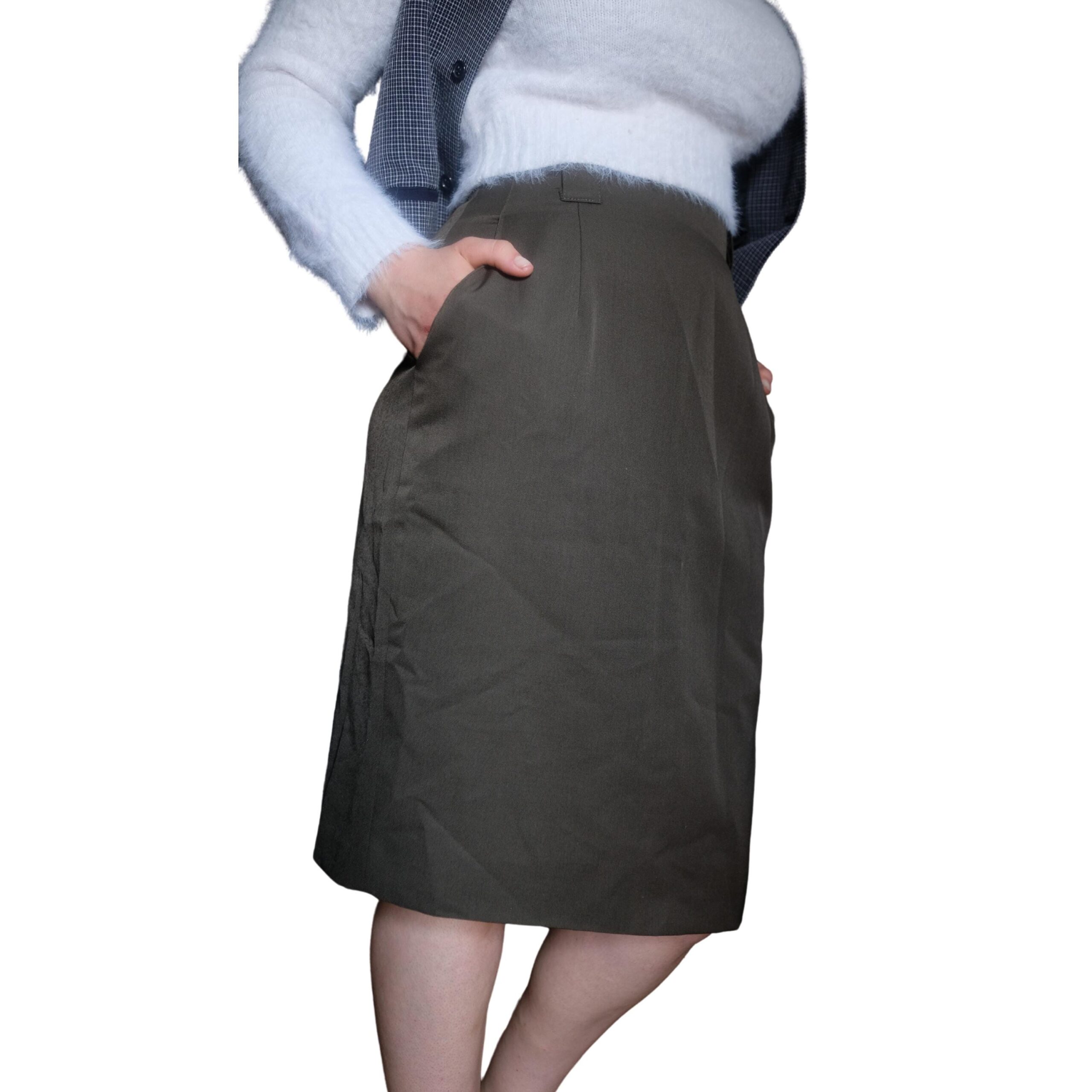 Vintage Simple Deep Army Green Pencil Skirt - Image 3