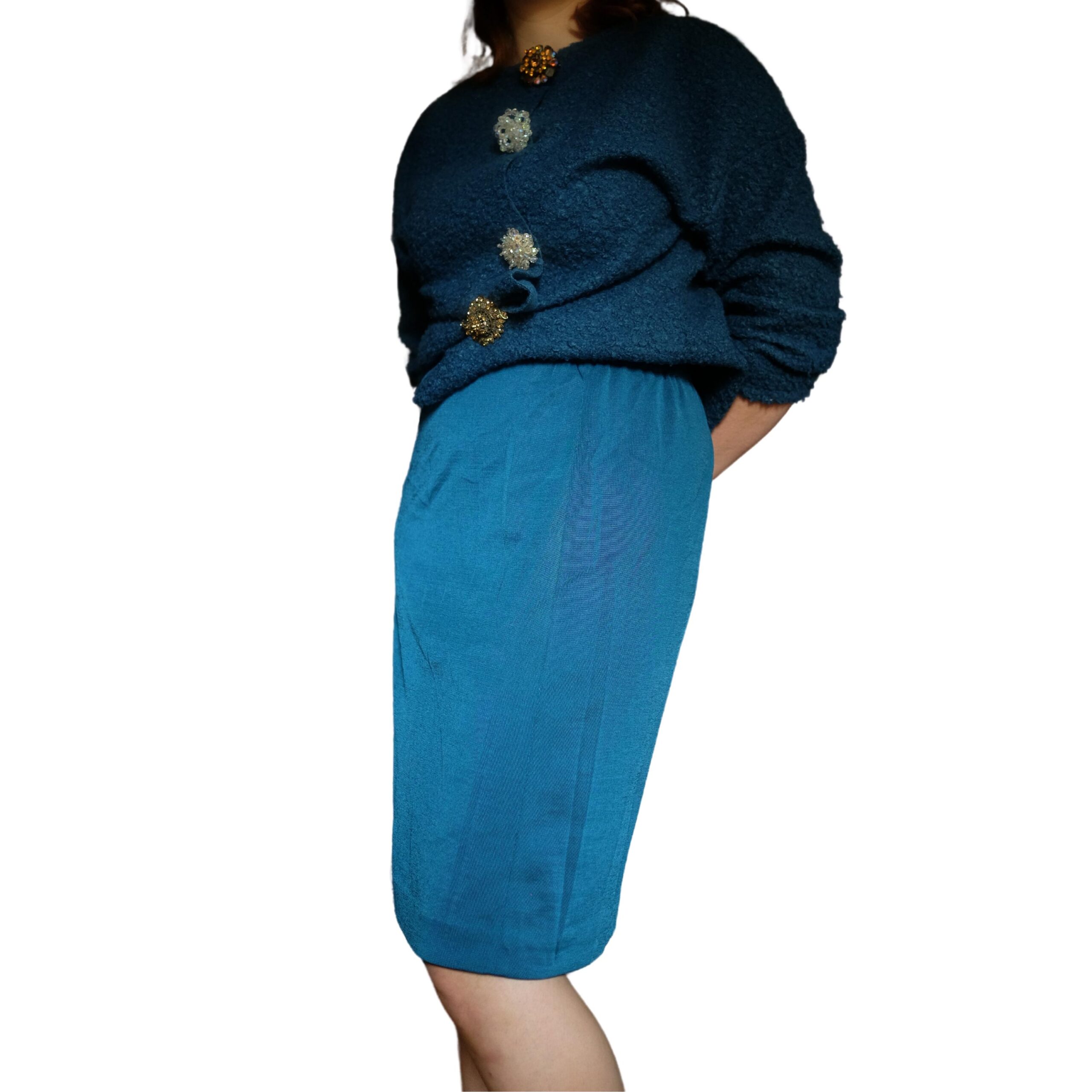 Vintage Teal Duck Blue Pencil skirt - Image 6