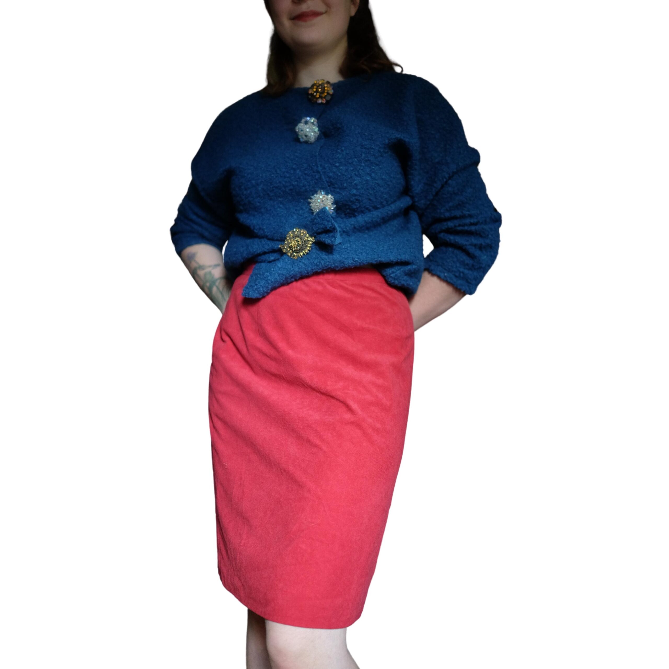 Vintage Suede Red Pencil Skirt - Image 2