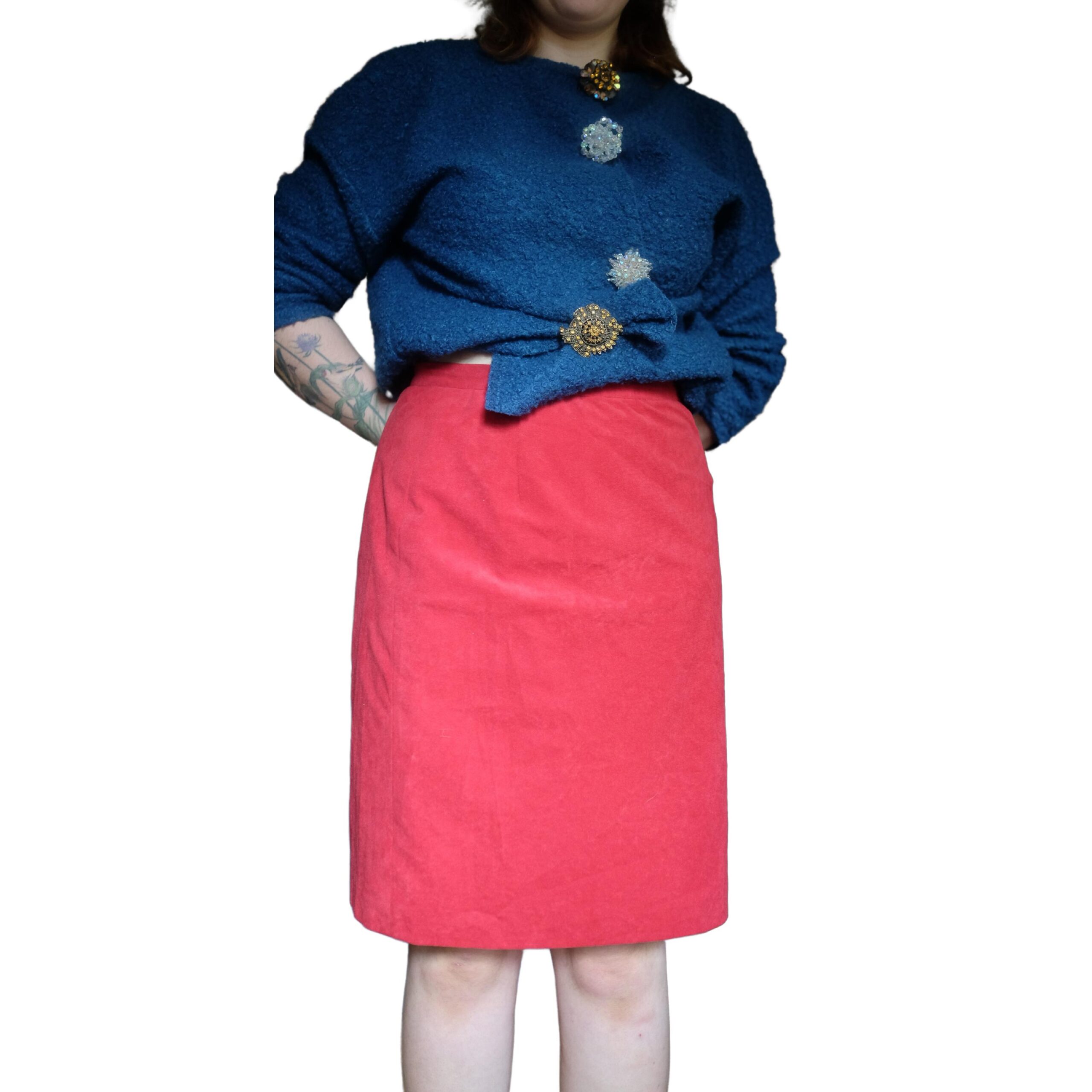 Vintage Suede Red Pencil Skirt - Image 5