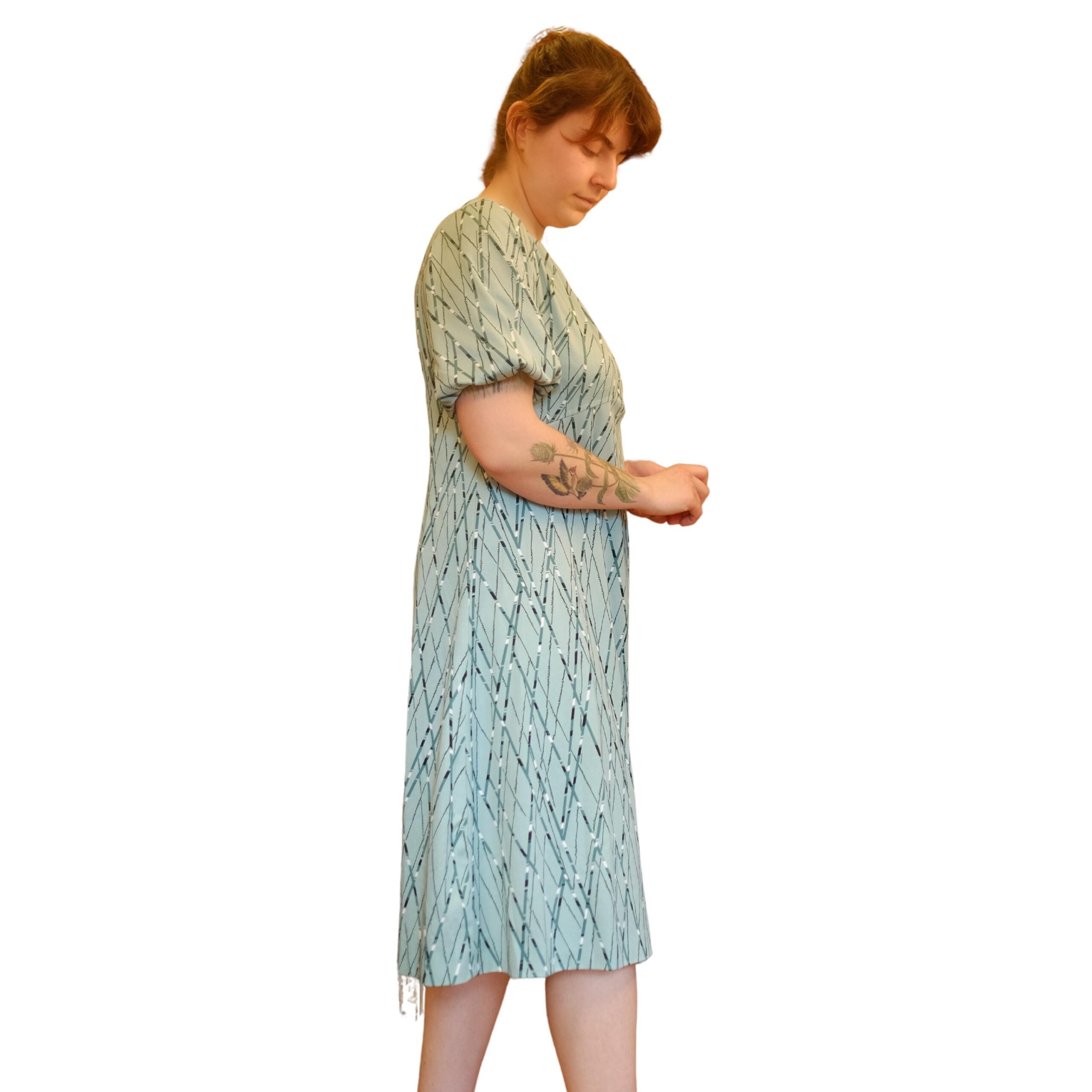 Vintage Blue 80s Dress with Geometrical Pattern - Image 7