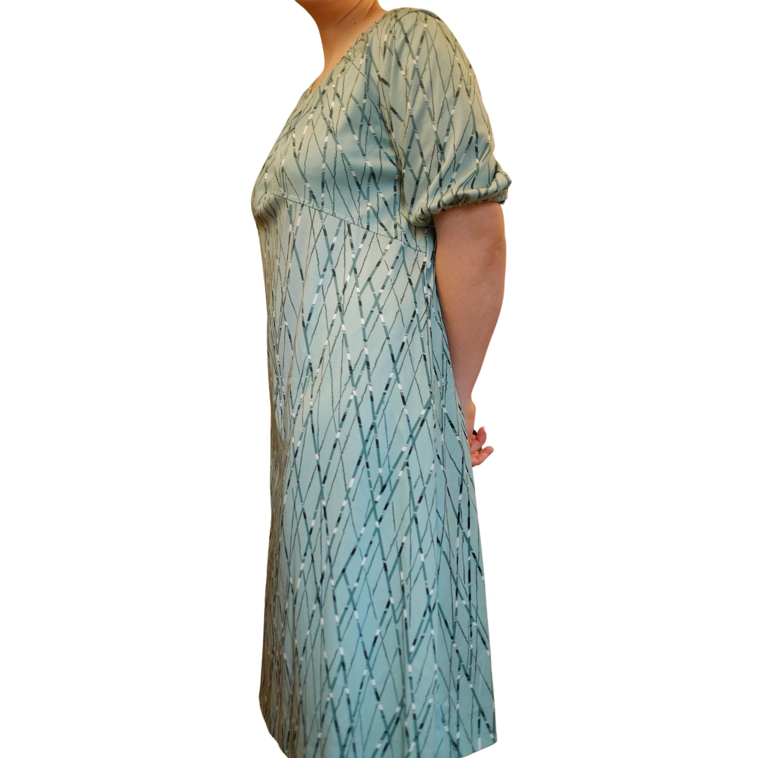 Vintage Blue 80s Dress with Geometrical Pattern - Image 5
