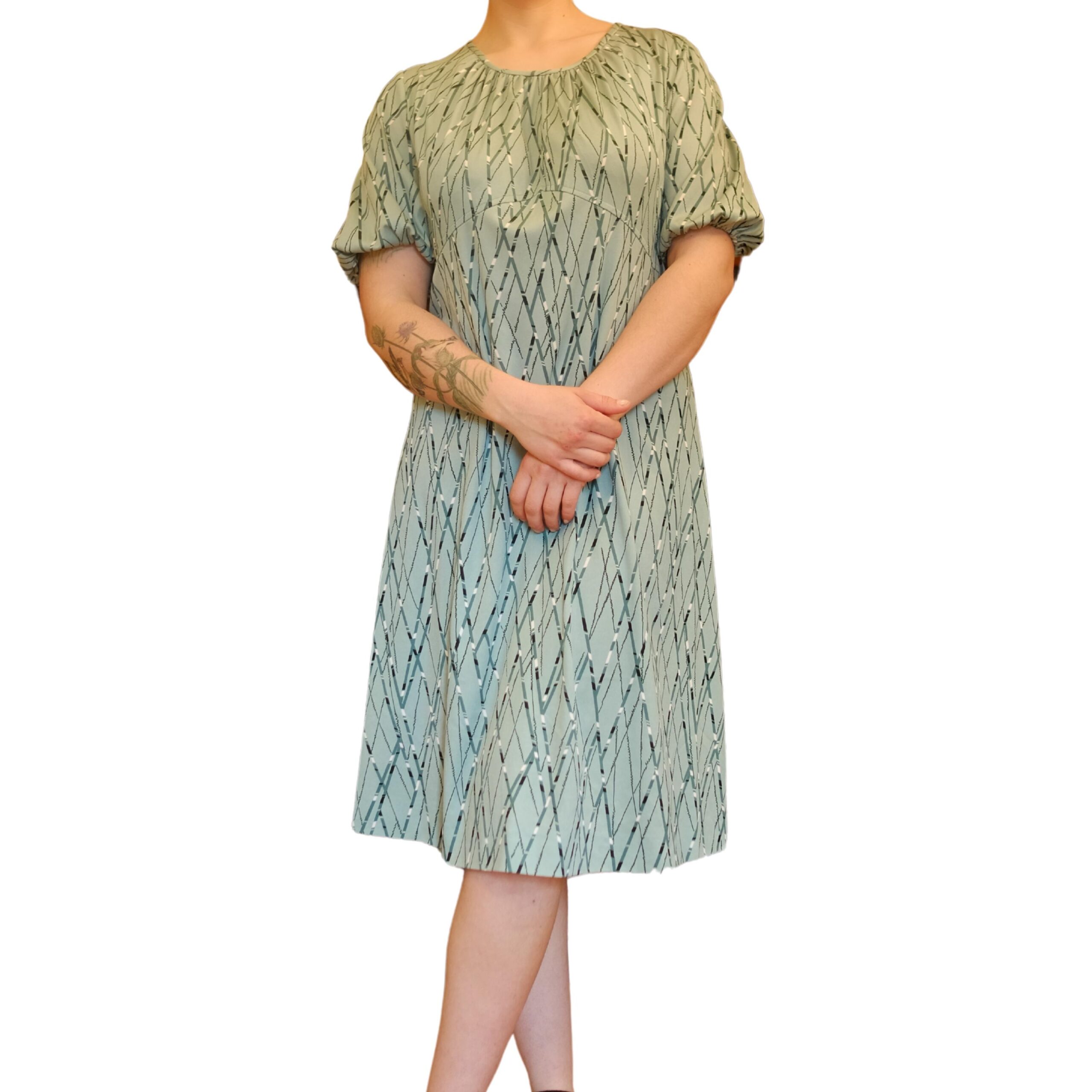 Vintage Blue 80s Dress with Geometrical Pattern