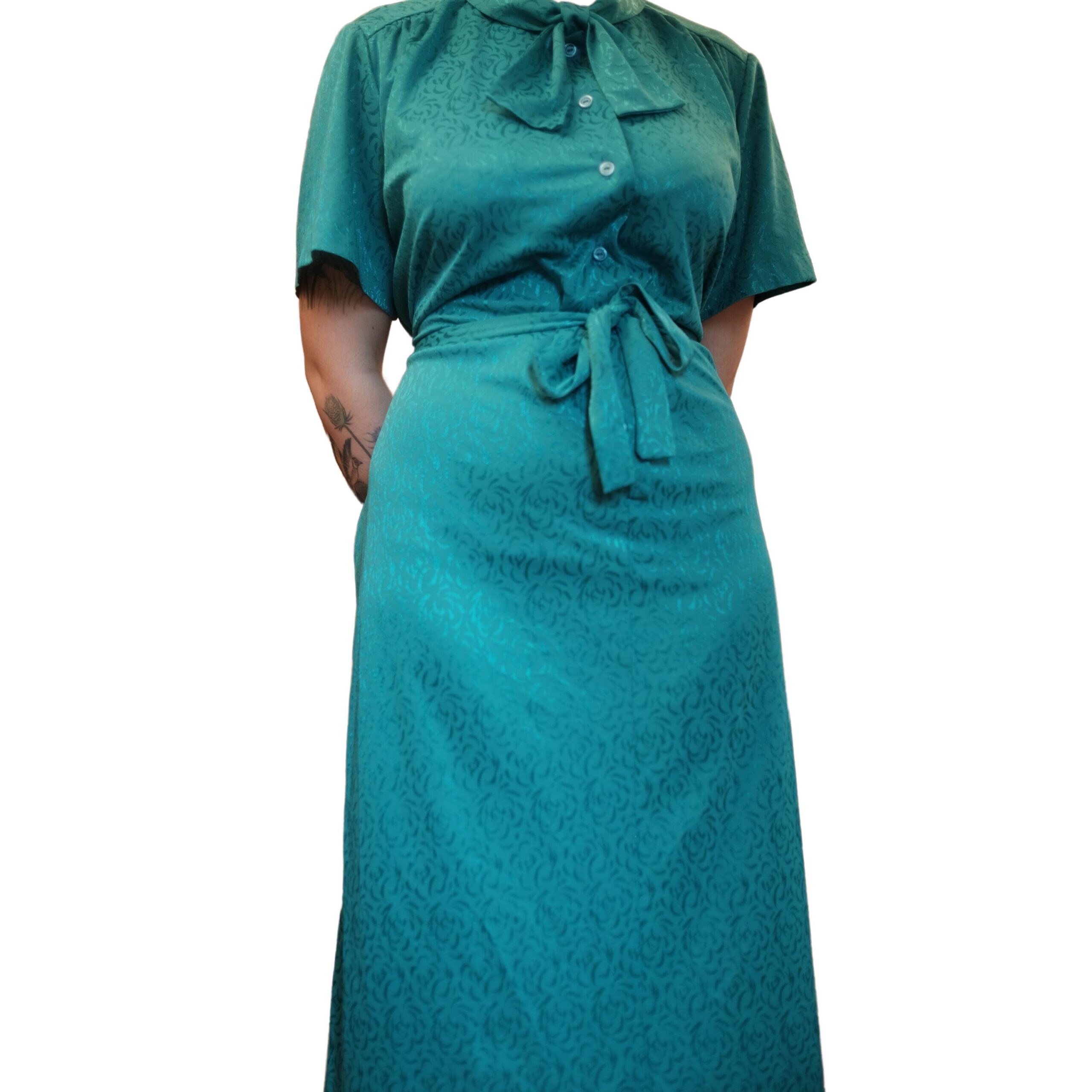 Vintage Blue Floral Pattern 80s Dress - Image 3