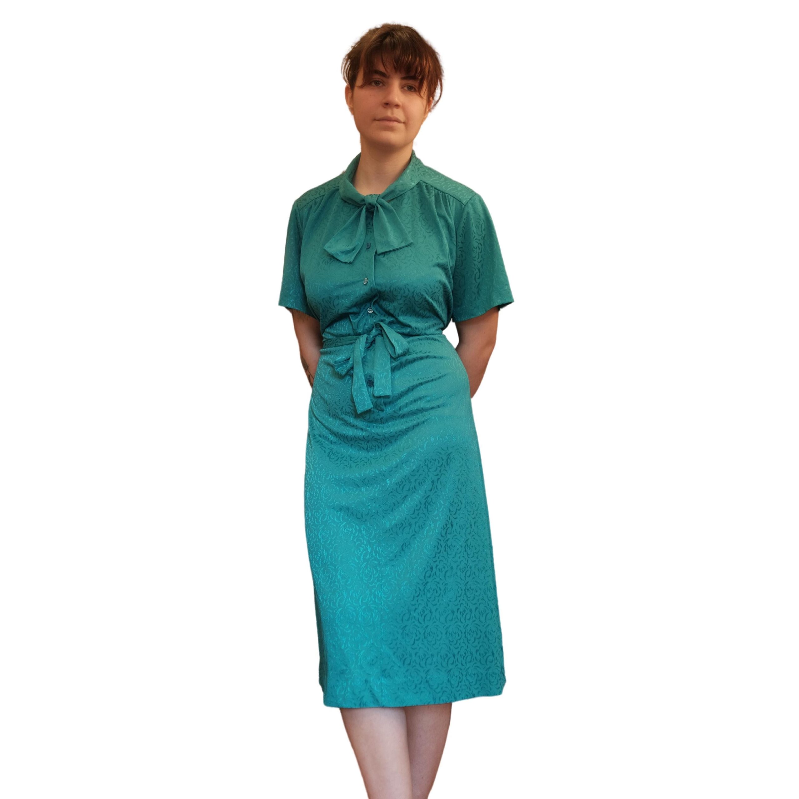 Vintage Blue Floral Pattern 80s Dress