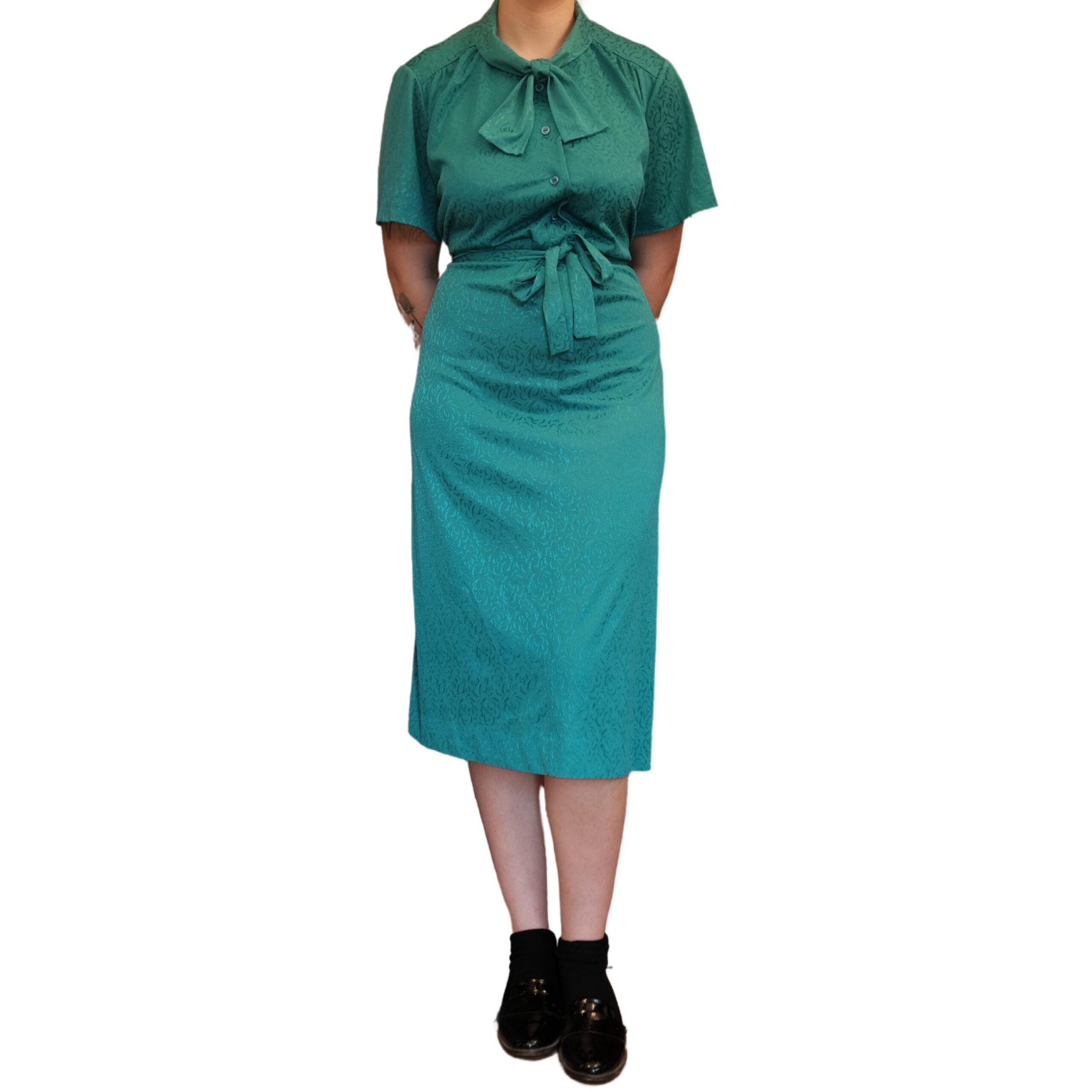 Vintage Blue Floral Pattern 80s Dress - Image 9