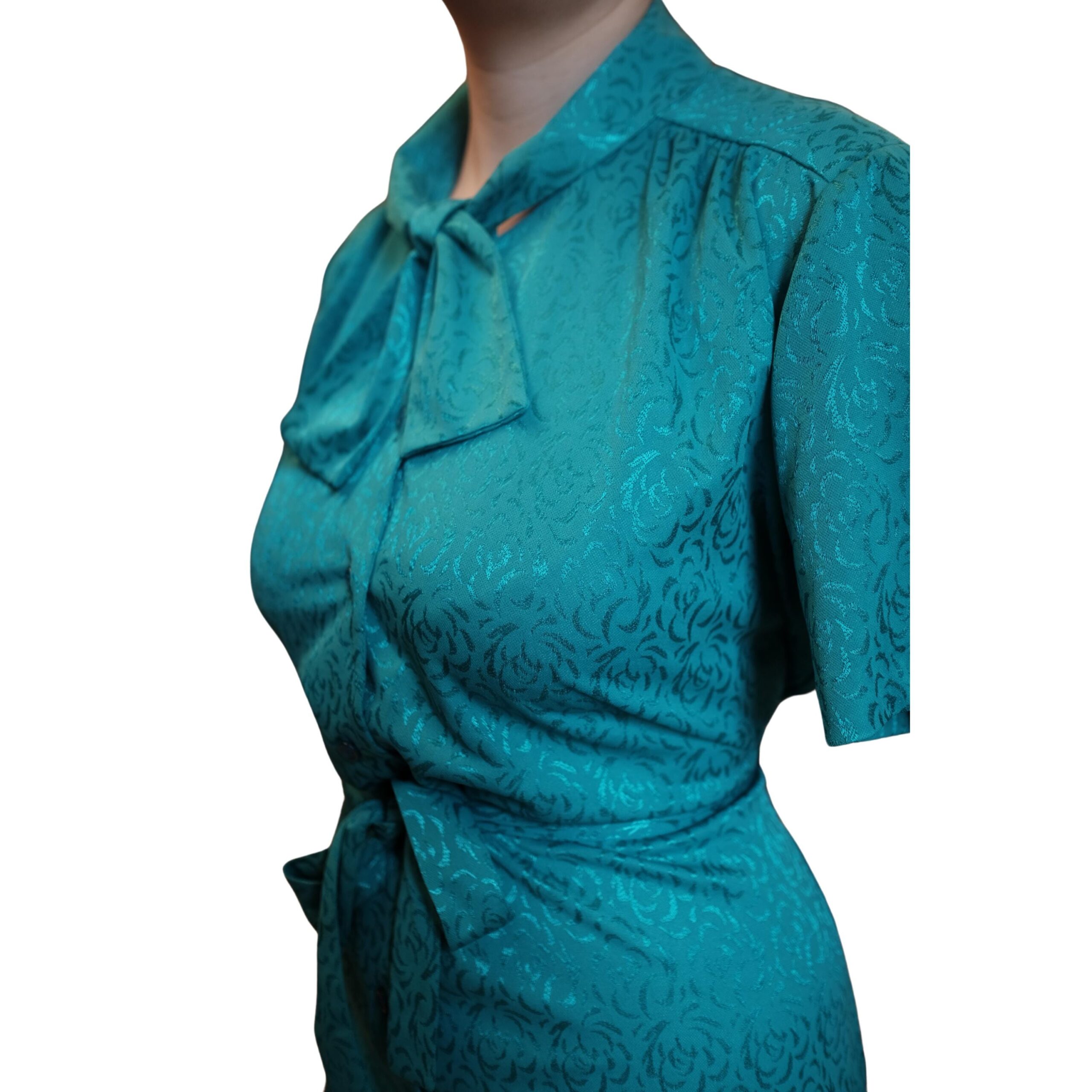 Vintage Blue Floral Pattern 80s Dress - Image 4