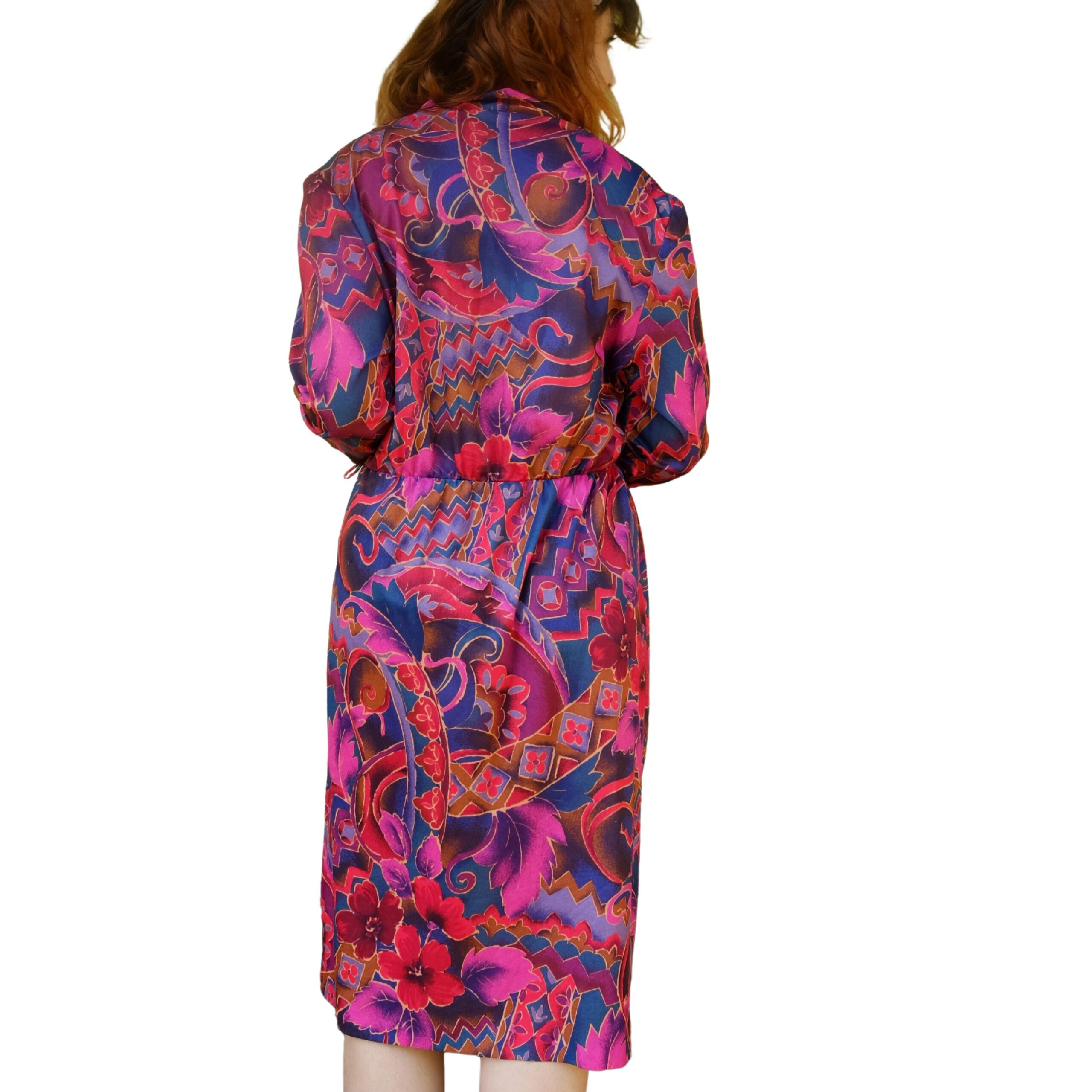 Vintage Red Floral 80s Dress - Image 5