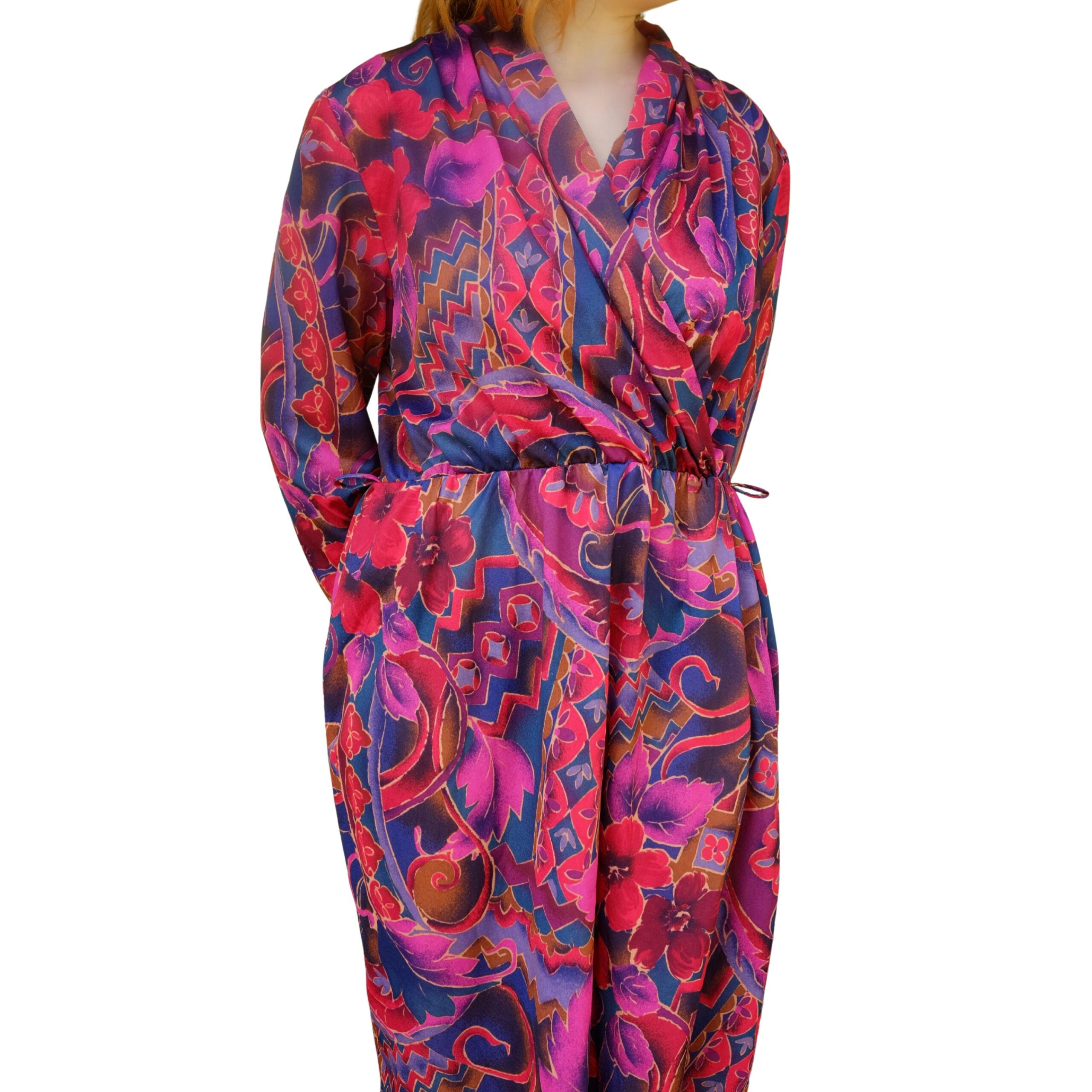 Vintage Red Floral 80s Dress - Image 2