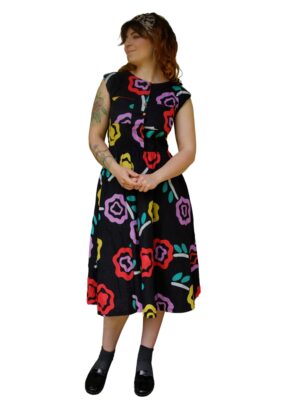 Vintage Black 80s Dress with Colorful Floral Pattern