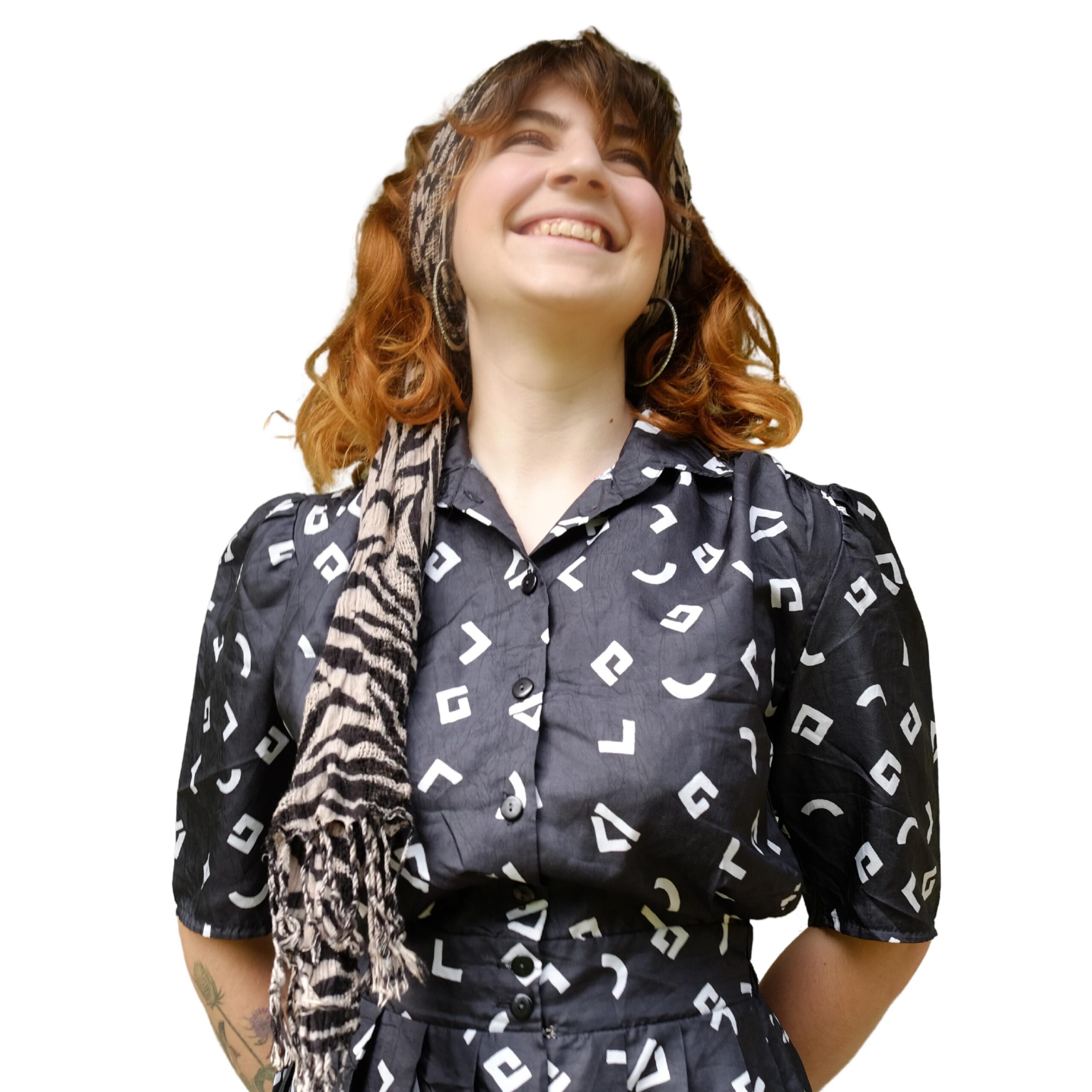 Vintage Black 80s Dress with Geometrics White Design - Image 6