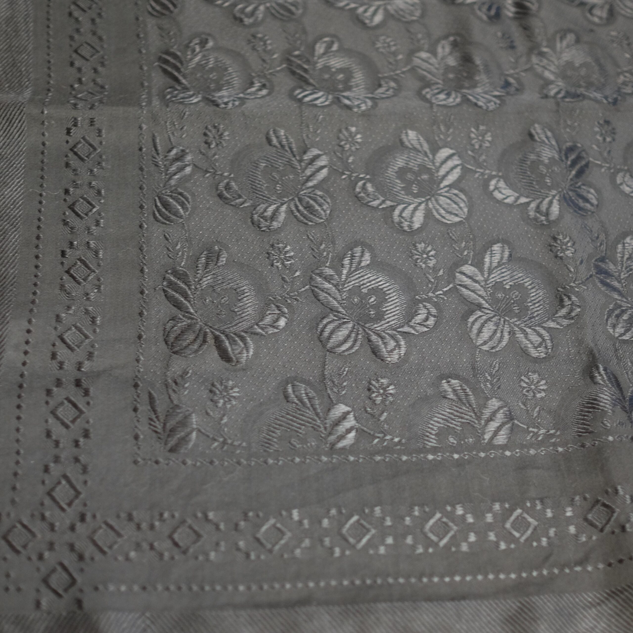 Antique Vintage Slavic Folk Black Headscarf with Floral Pattern - Image 6