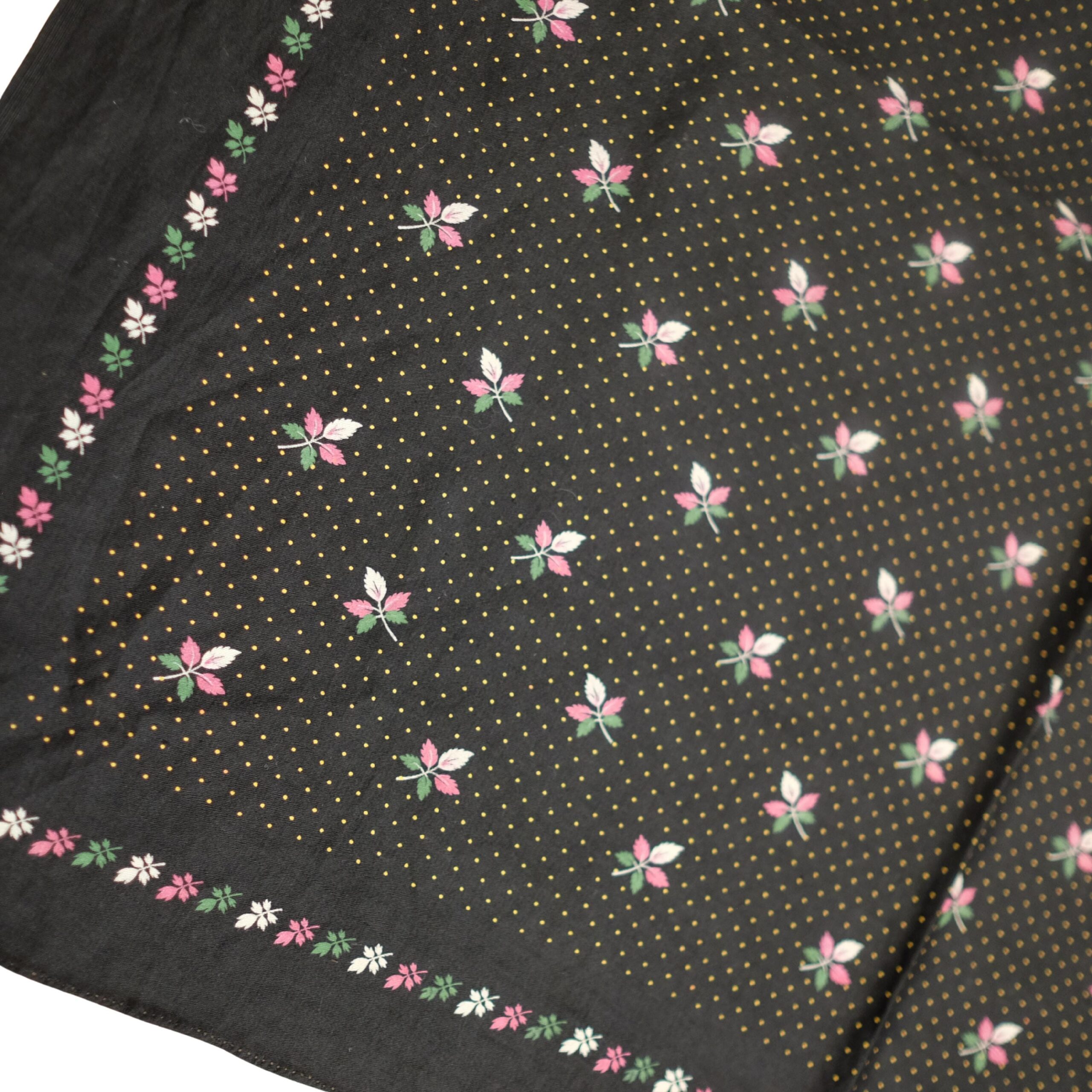 Vintage Black Headscarf with Dots and Leaf Details - Image 5