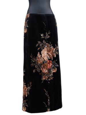 Vintage 70s Black Velvet Floral Maxi Skirt