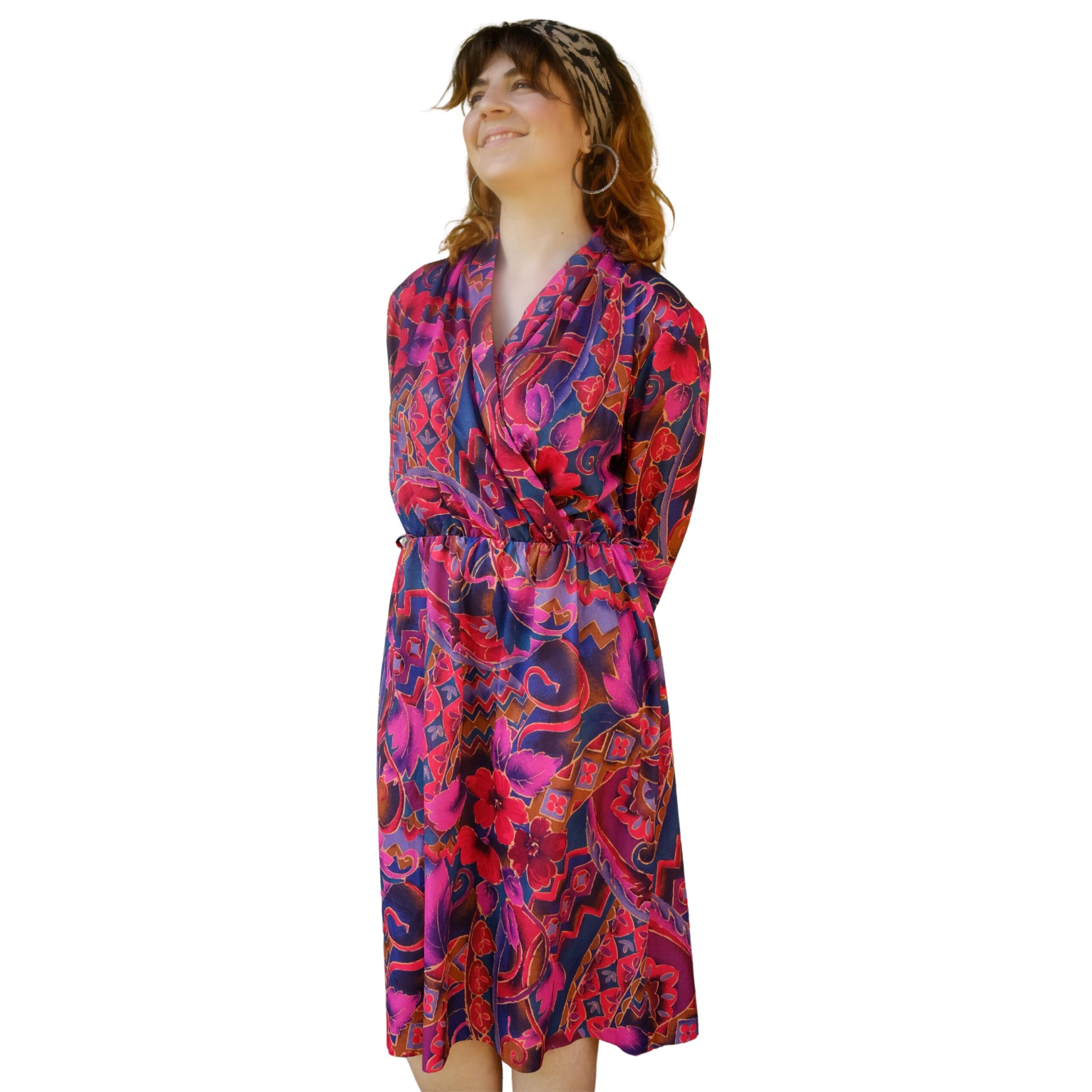 Vintage Red Floral 80s Dress