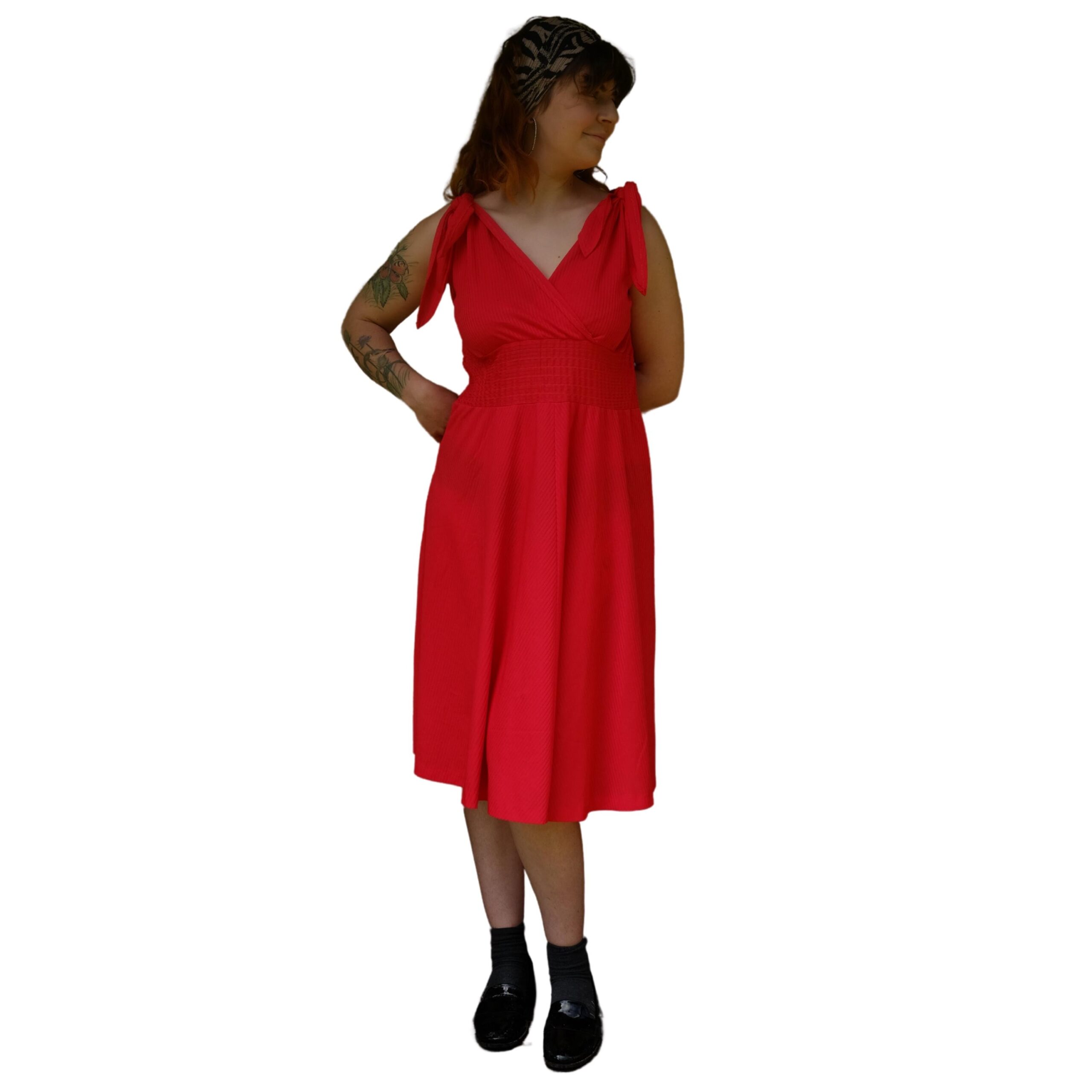 Vintage Flowy Red 80s Dress - Image 6