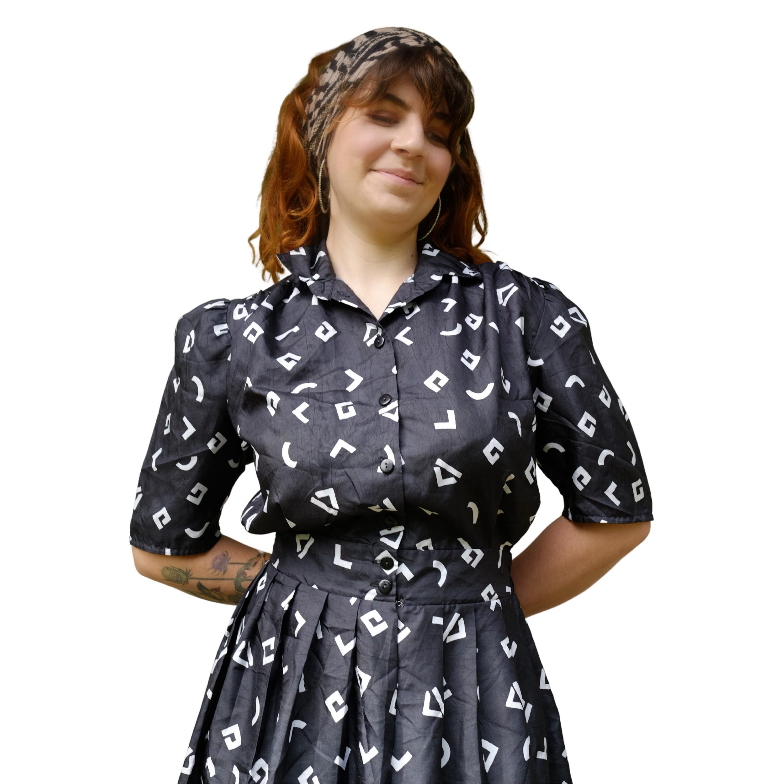 Vintage Black 80s Dress with Geometrics White Design - Image 4