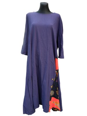 Vintage Boho Hippie Deep Blue Dress with Colorful Details