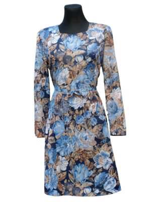 Vintage 80s Longsleeve Pastel Floral Dress, Mediterranean Charm